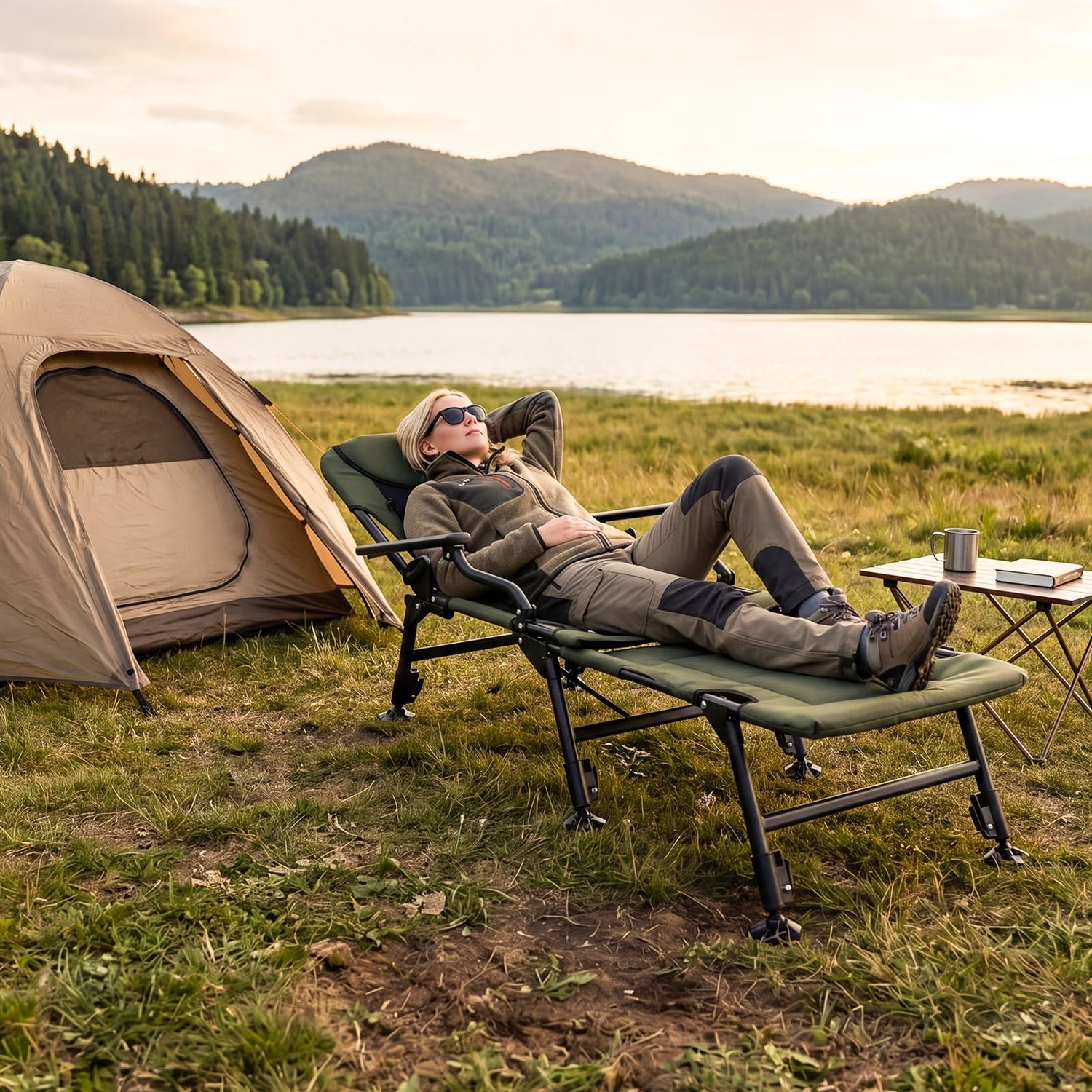 GYMAX Foldable Fishing Chair Portable Recliner