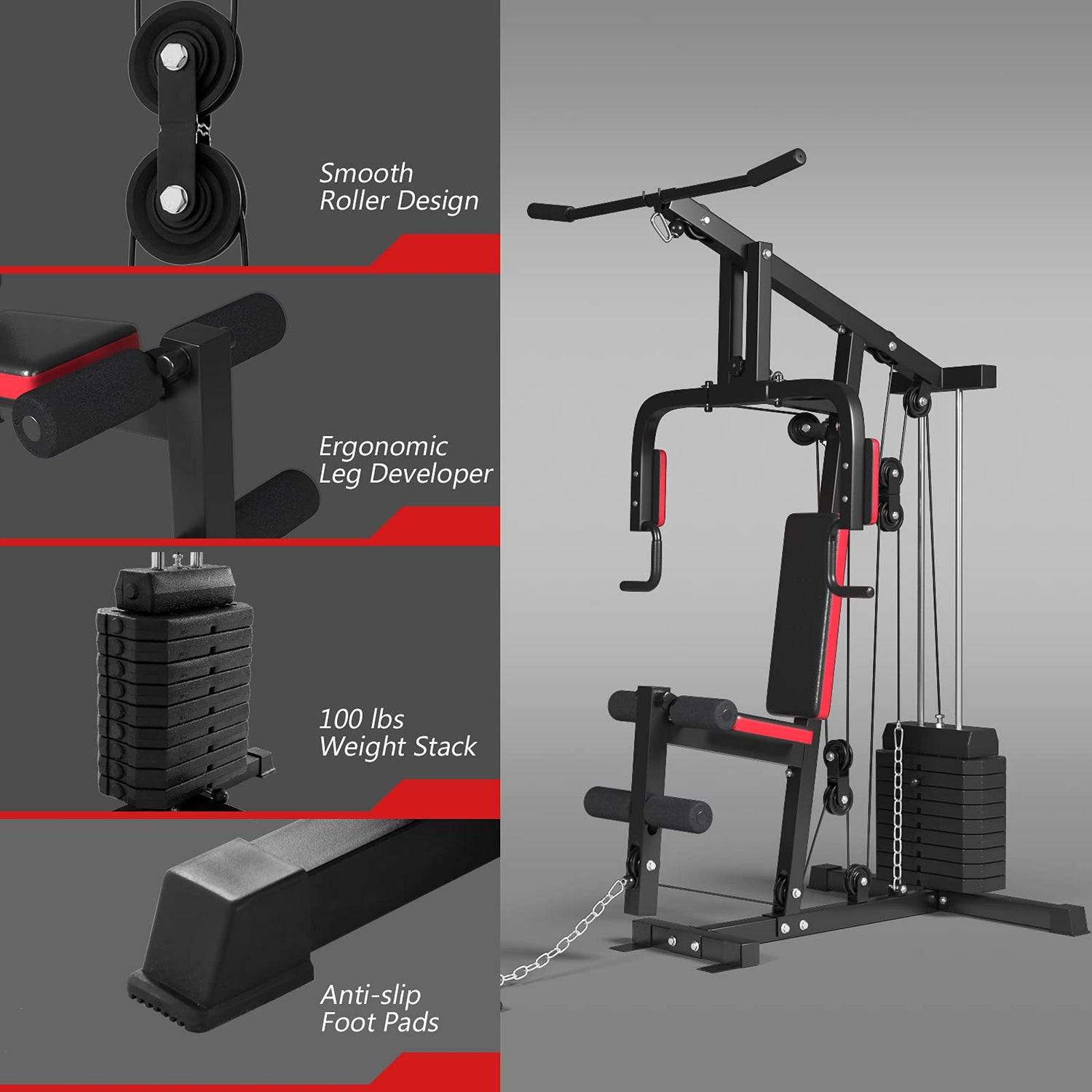 Gymax Weight Training Machine, Multifunctional Strength Training Machine Equipment with 100 lbs Weight Stack
