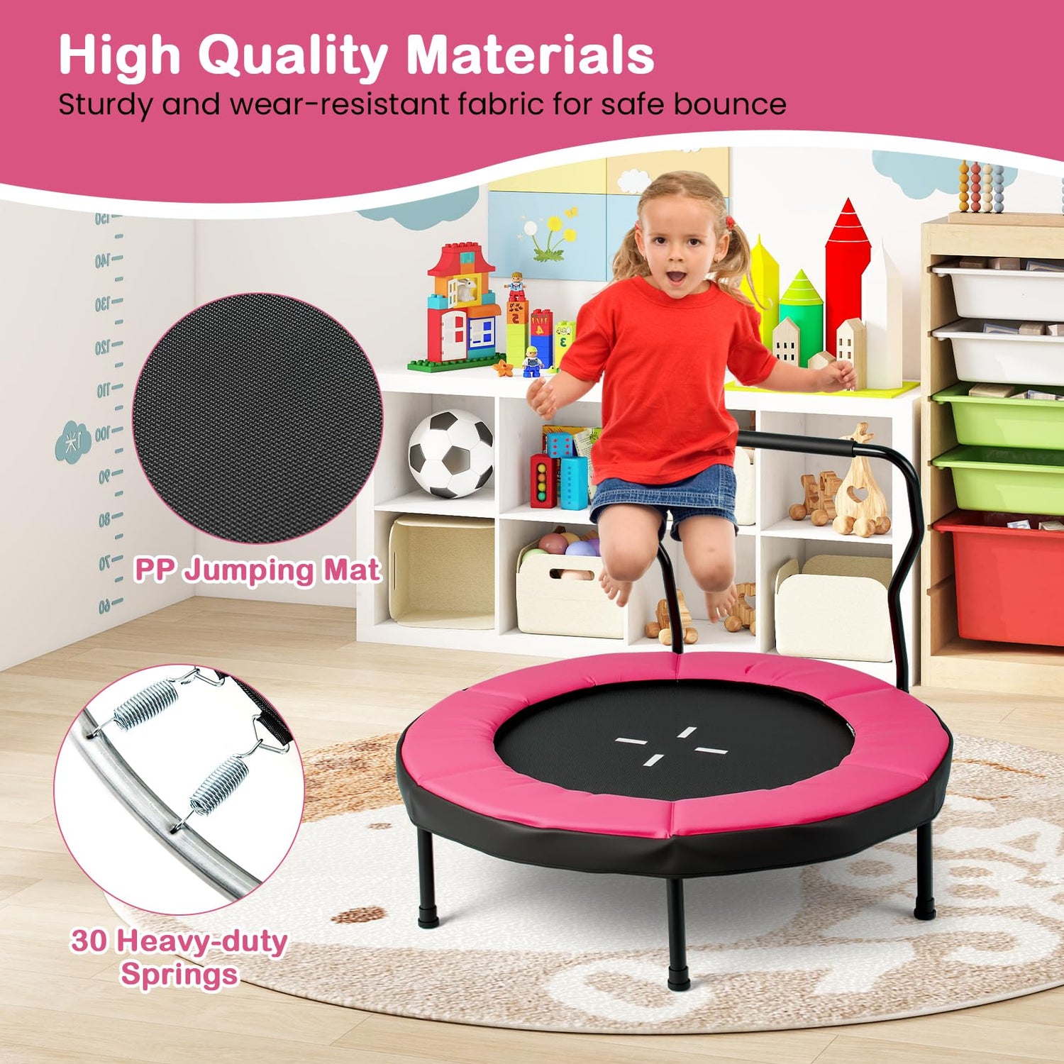 GYMAX Rebounder Trampoline Adult 40" Mini Fitness Trampoline with Detachable Handle