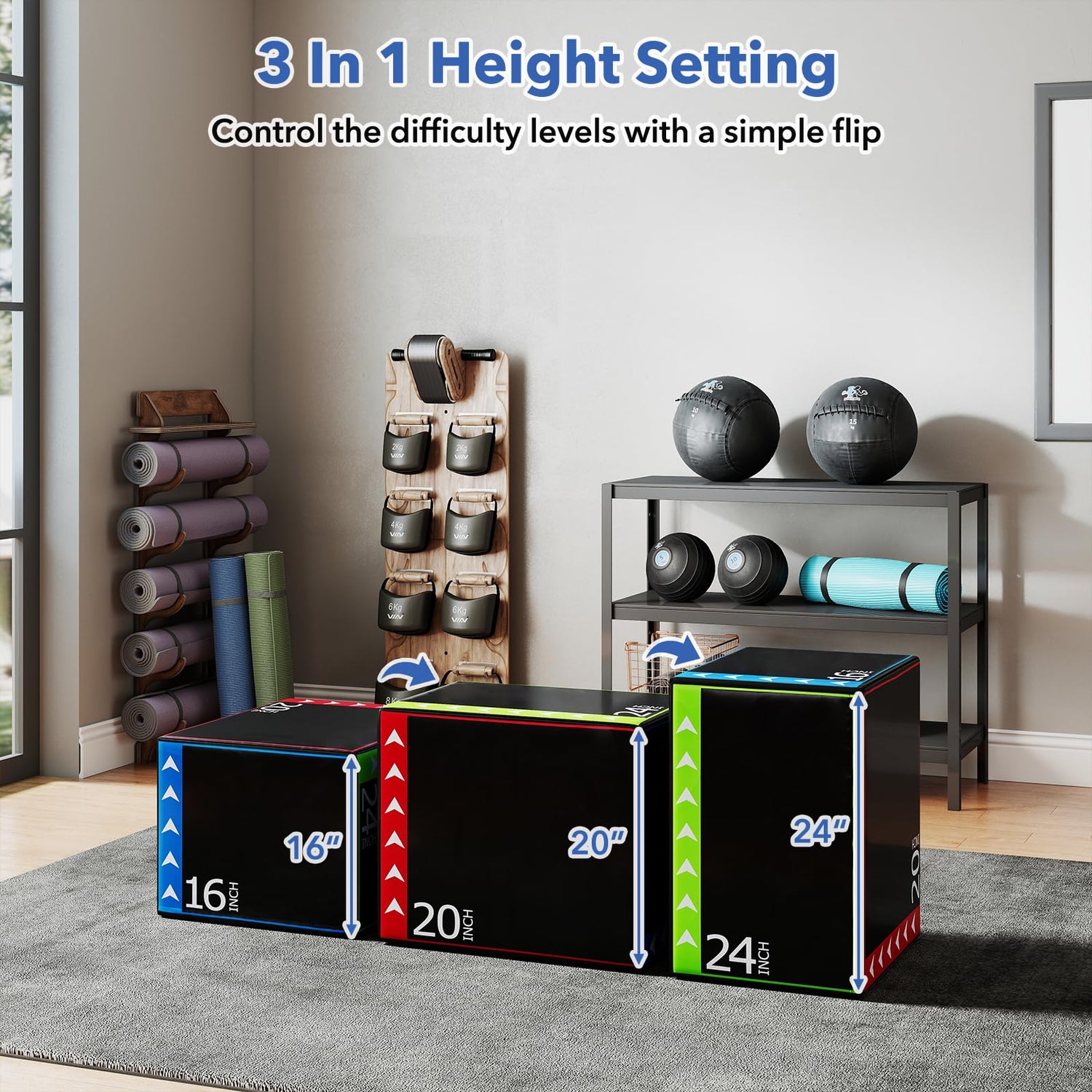 GYMAX Plyometric Jump Box 3 in 1 Plyo Jumping Training Box(24 x 20 x 16 inch)