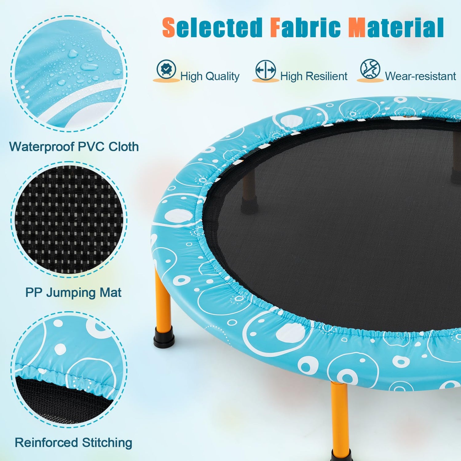 GYMAX Indoor Trampoline, 36” ASTM Approved Kids Trampoline with Removable Handrails & Safety Pad