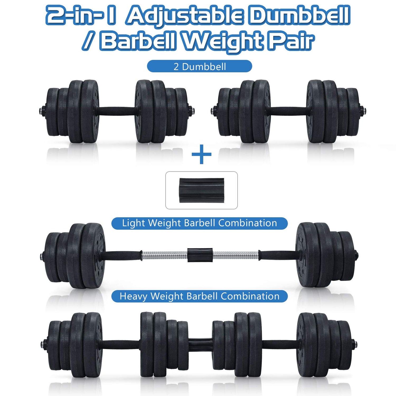GYMAX Dumbbell Set, 2 in 1 Adjustable Dumbbell Barbell Weight Set, 66lbs Maximum Weight Dumbbell Set of 2, Home Gym Strength Training Equipment