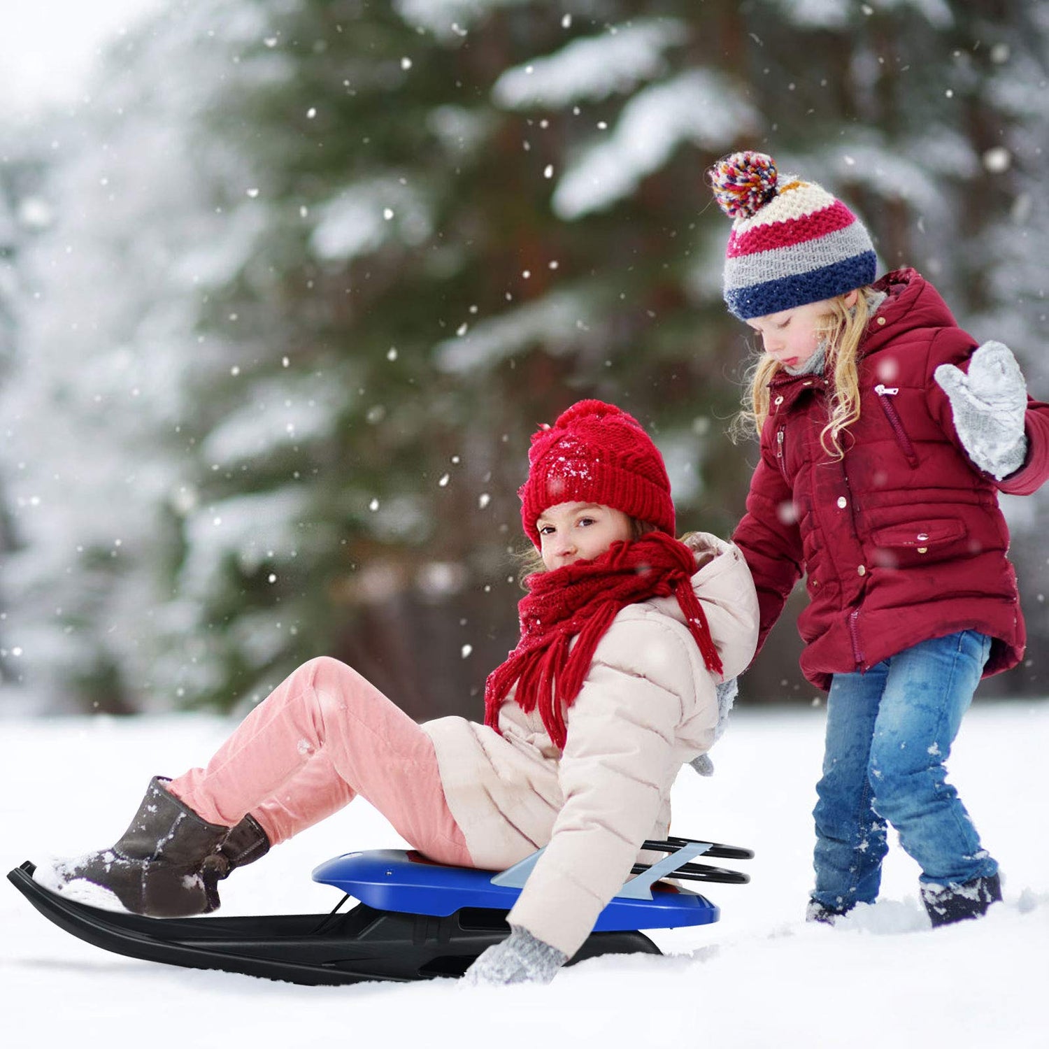 Folding Snow Sled for Kids with Seat, Backrest and Handle
