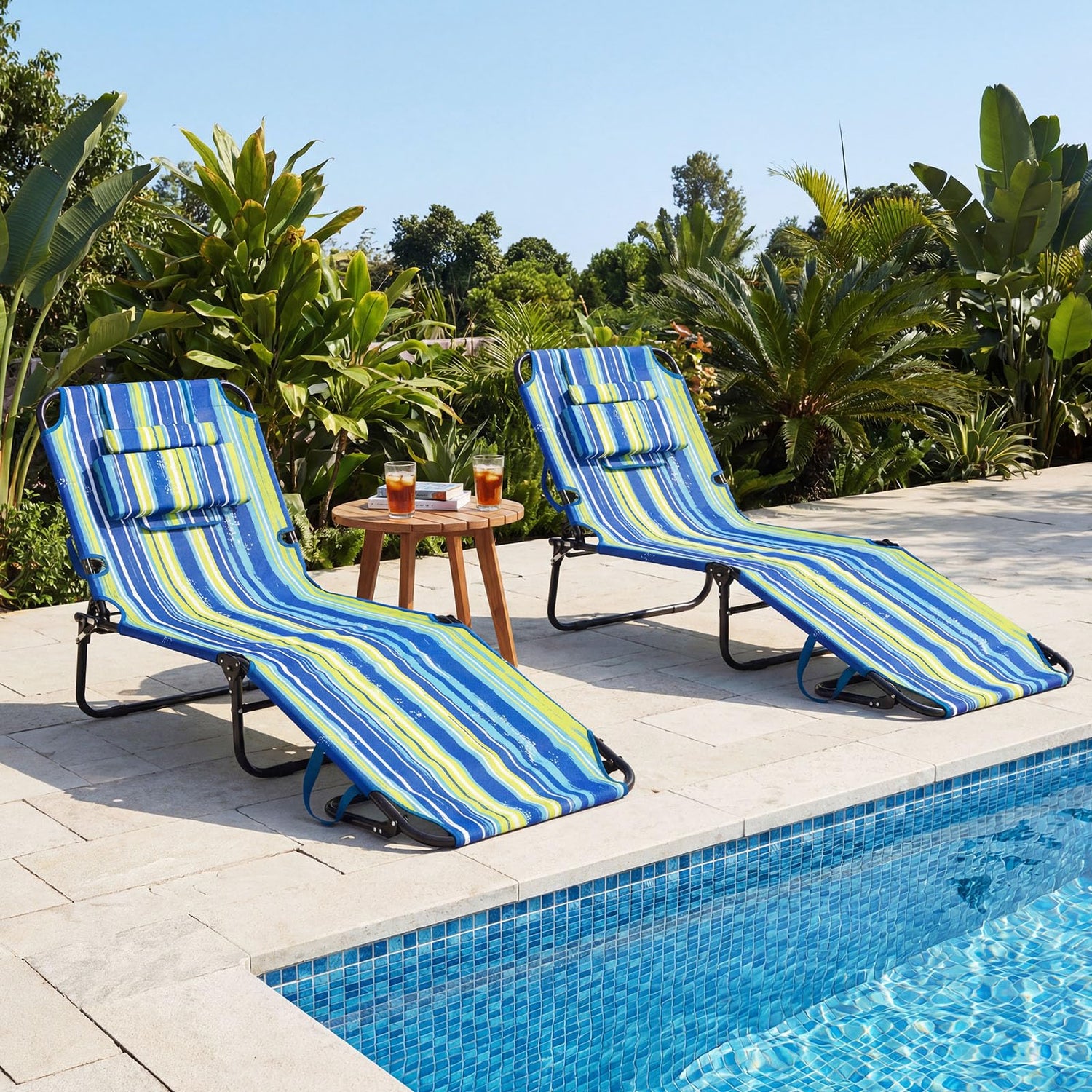 GYMAX Folding Lounge Chairs with Face Hole & Cover