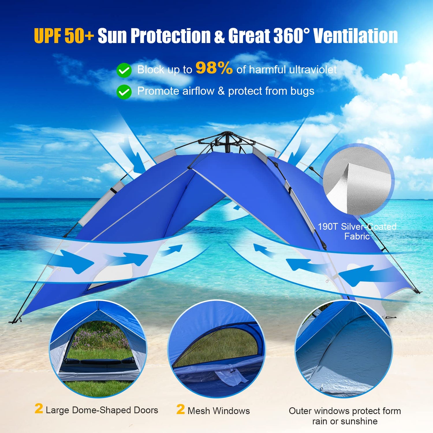 GYMAX Pop Up Tent, 4-Person Portable Instant Camping Tent with Carry Bag & Removable Shelter