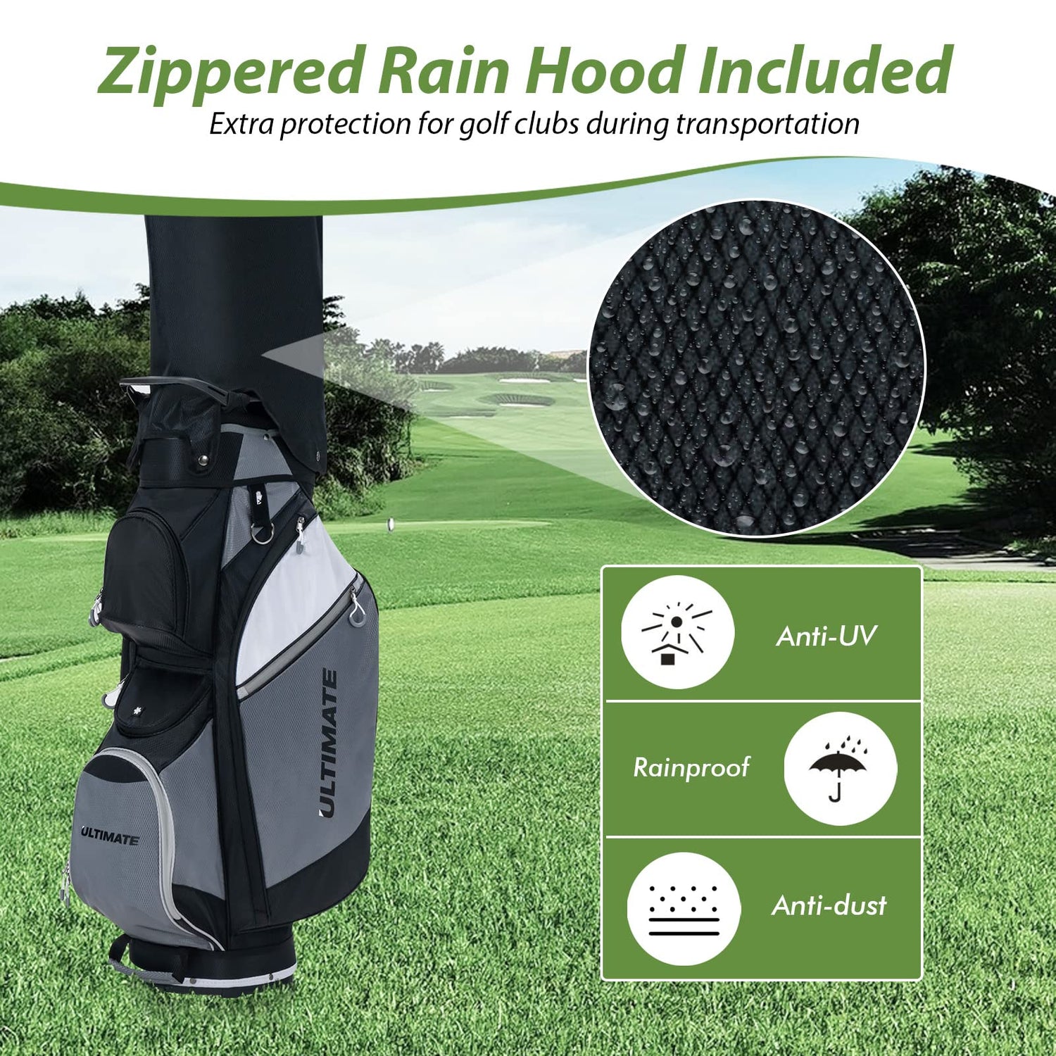 GYMAX Golf Cart Bag, 14 Way Golf Club Bag with Rain Hood, Portable Lightweight Golf Bag with Shoulder Strap & Carry Handle