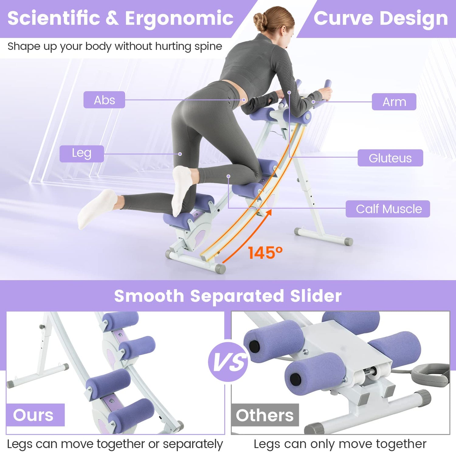 GYMAX Ab Machine, Adjustable Ab Workout Equipment with Independent Slider, LCD Monitor & Foam Cushion