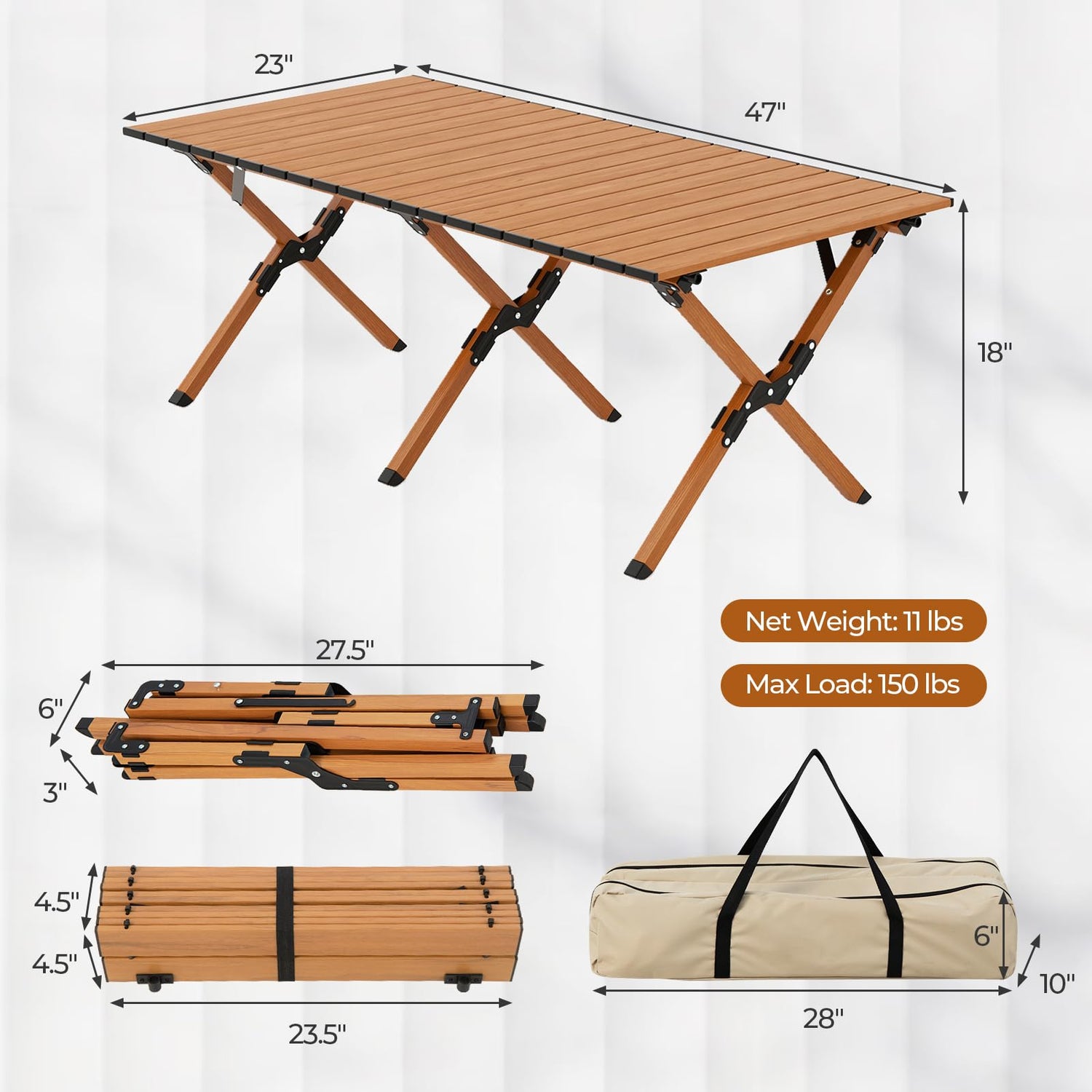 GYMAX Folding Camping Table, Aluminum Roll-Up Picnic Table with Carrying Bag