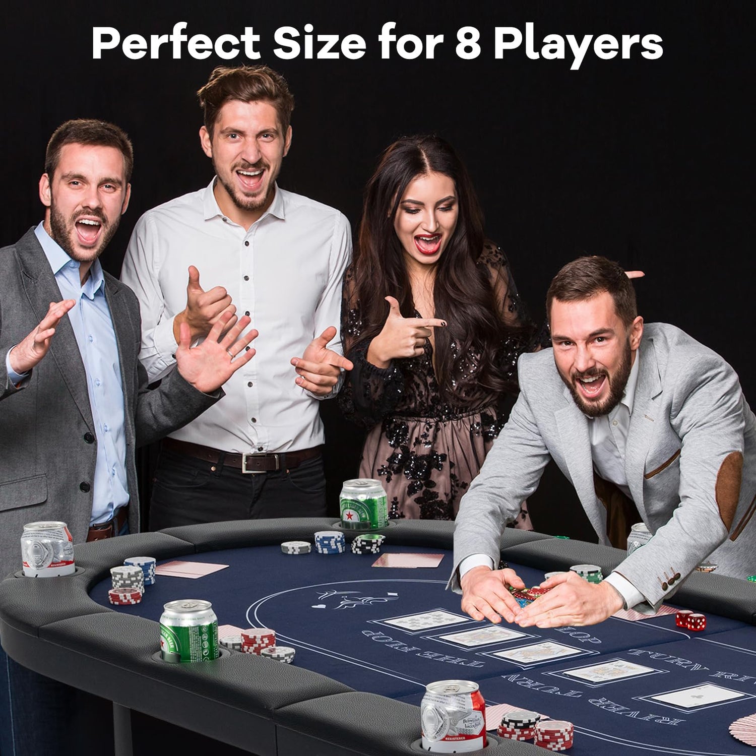 GYMAX Poker Table Foldable 8-Player Texas Holdem with Metal Cup Holders