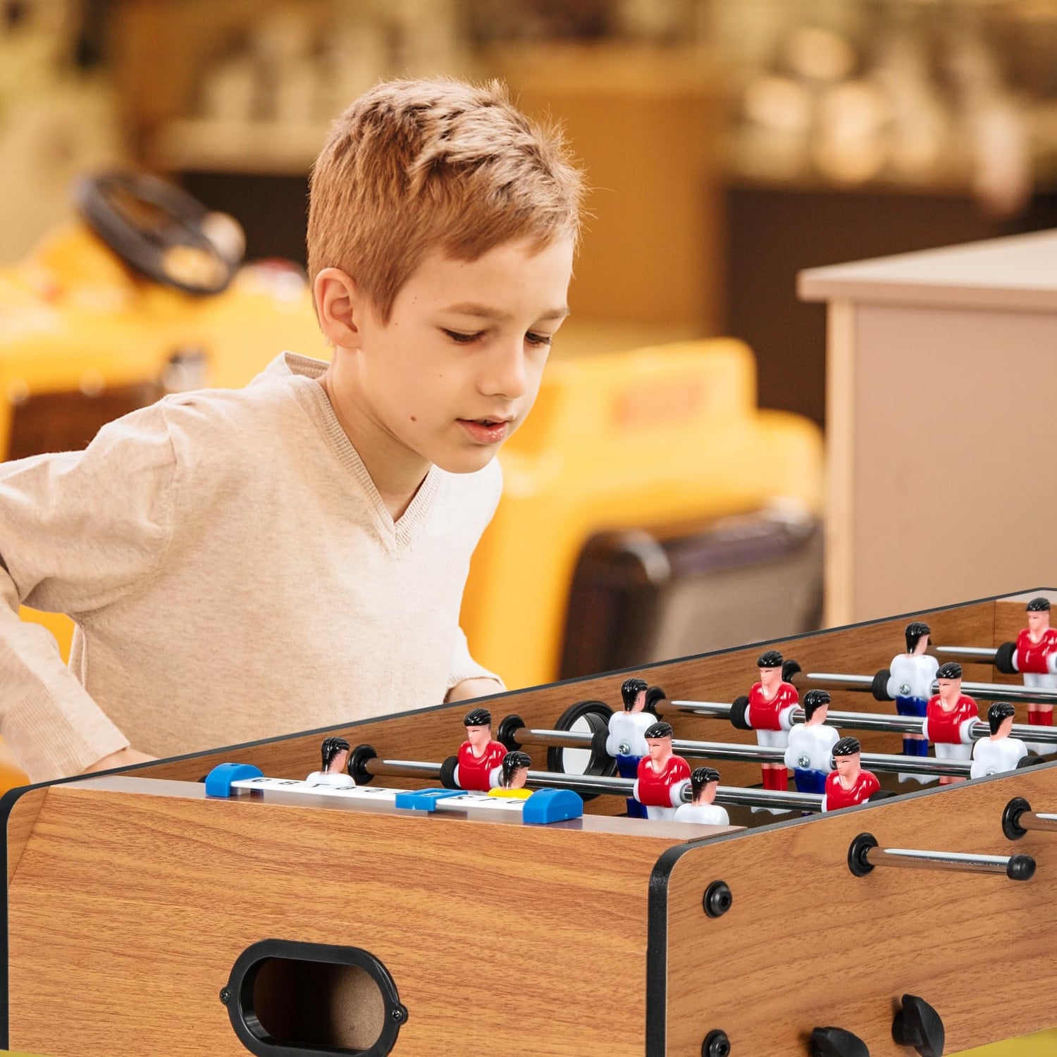 GYMAX Folding Foosball Table, 27” Freestanding Foosball Table with Balls for Family Gaming Room