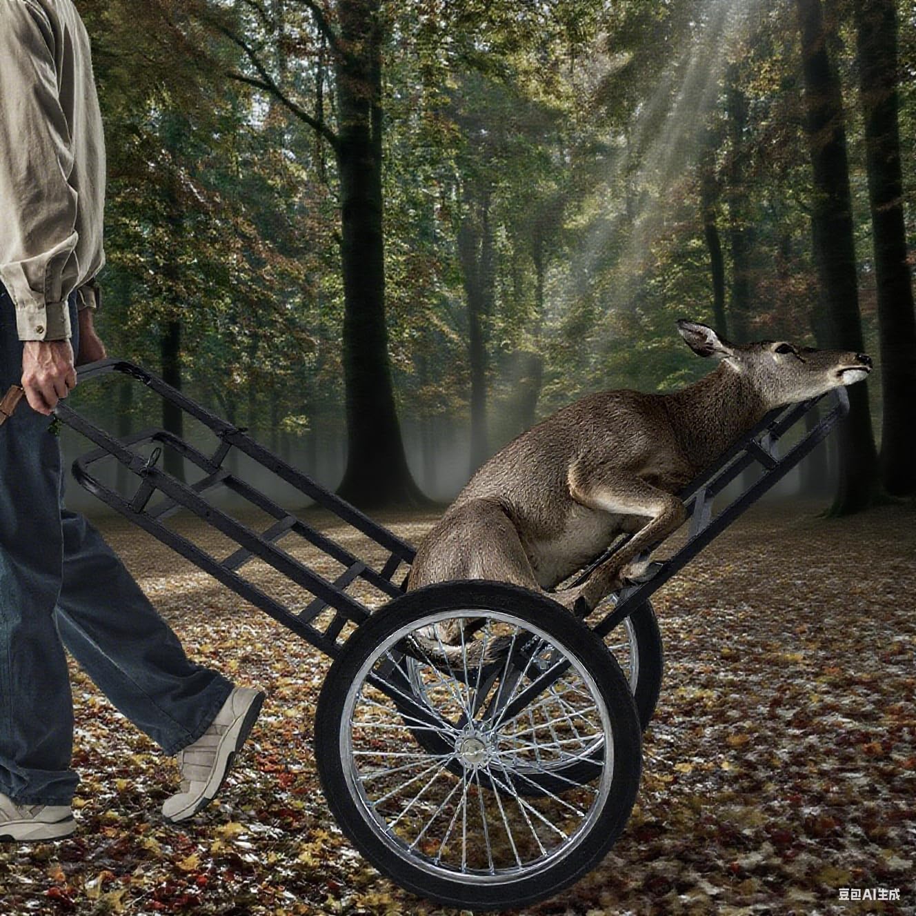 GYMAX Deer Cart 550 lbs Folding Game Carts with Double-Layer 30.5" x 39.5" x 46"