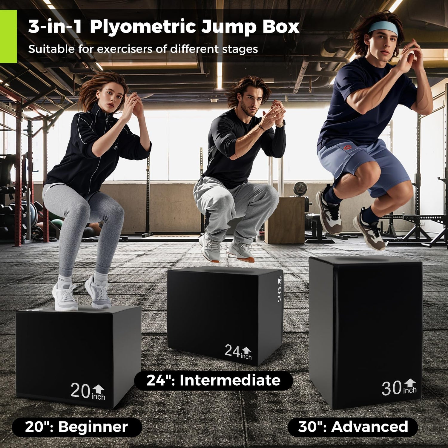 GYMAX Plyometric Jump Box 3 in 1 Plyo Jumping Training Box
