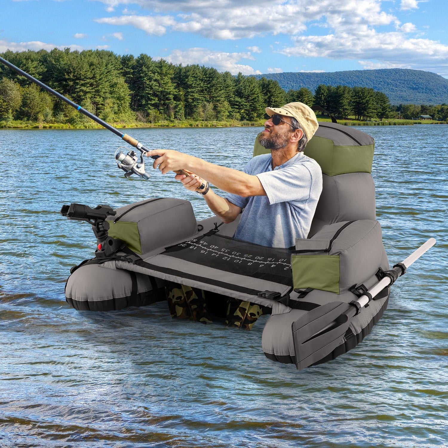 GYMAX Fishing Float Tube 350LBS Inflatable Belly Boat