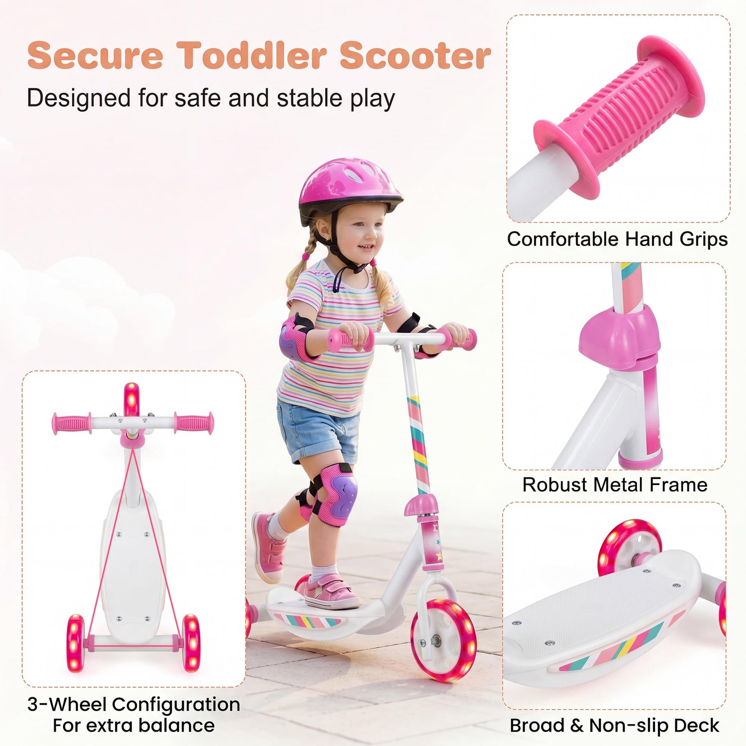 GYMAX Kick Scooter for Kids 2+/ 3 Light-up Wheels Toddler Scooter