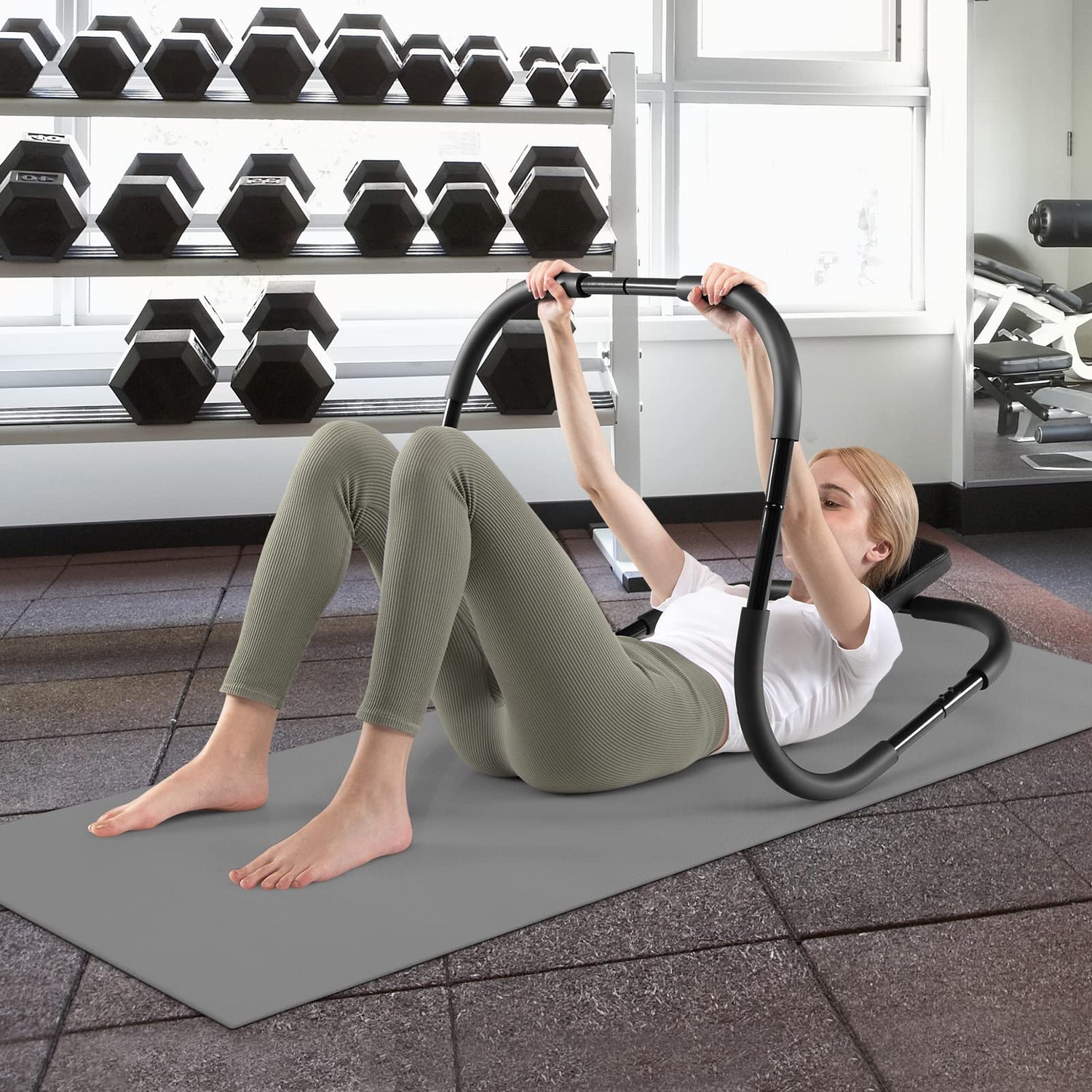 GYMAX Ab Cruncher, Abdominal Trainer Sit up Assistant Roller with Padded Headrest