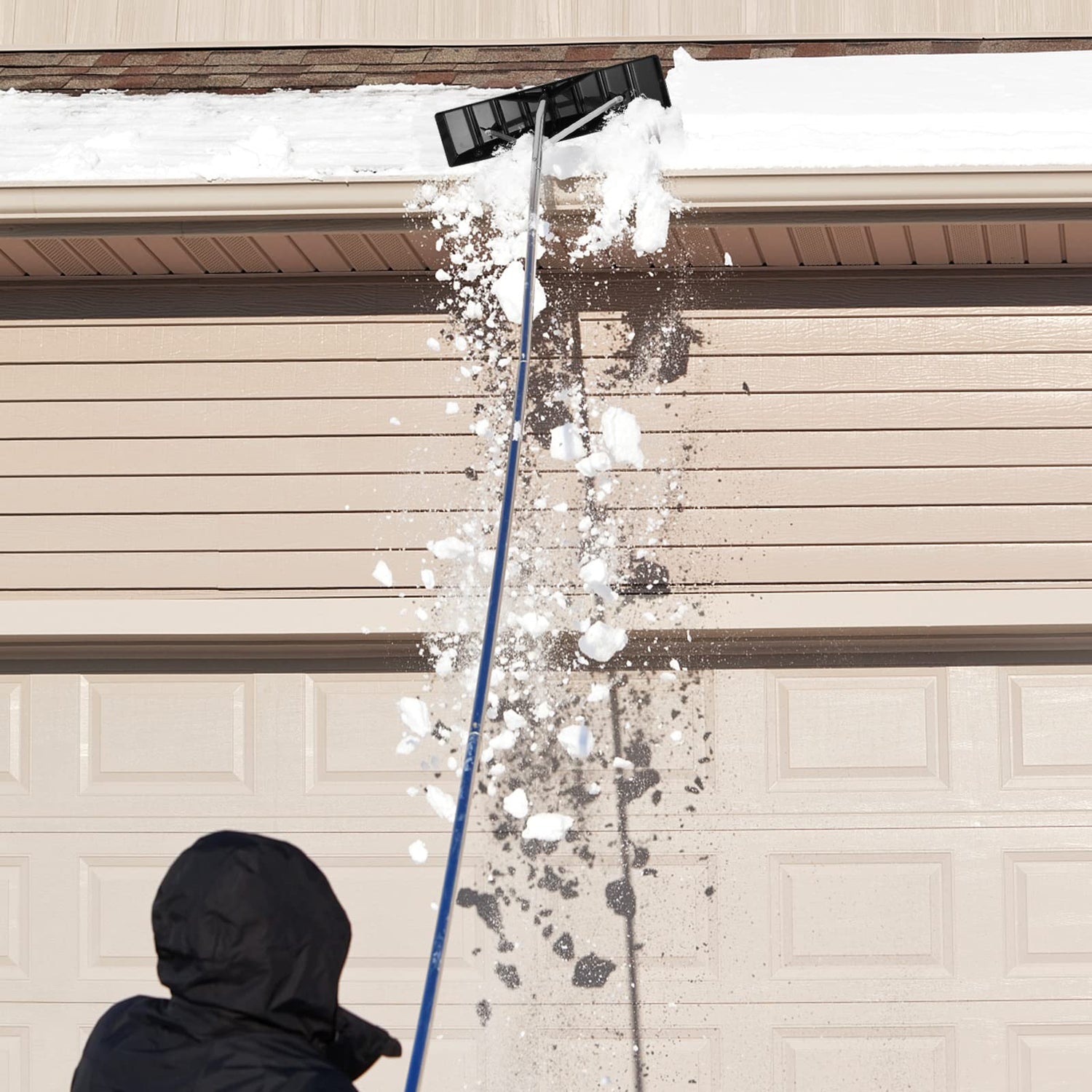 GYMAX Snow Roof Rake, 4.8-20FT Extendable Aluminum Snow Removal Tool with Anti-Slip Handle & 25” Wide Blade