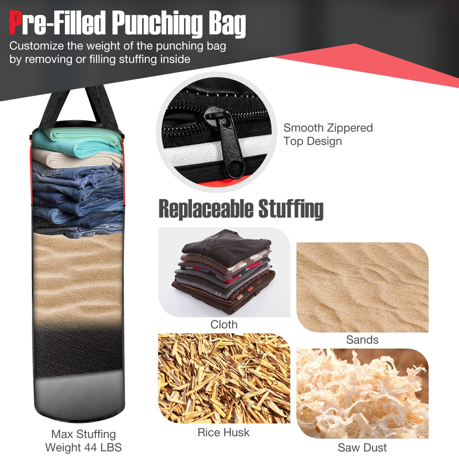 GYMAX Punching Bag for Kids, Pre Filled Kids Punching Bag with Boxing Gloves, Hand Wraps & Carry Bag