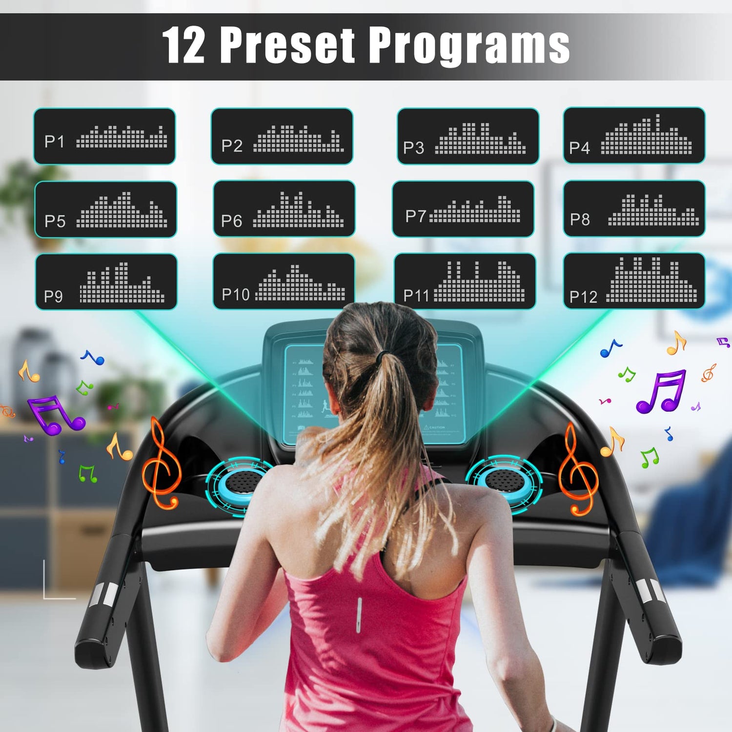 GYMAX Foldable Treadmill, 2.25HP Folding Treadmill with LED Monitor, 12 Preset Programs, APP Control, Blue Tooth Speaker & Pulse Sensor