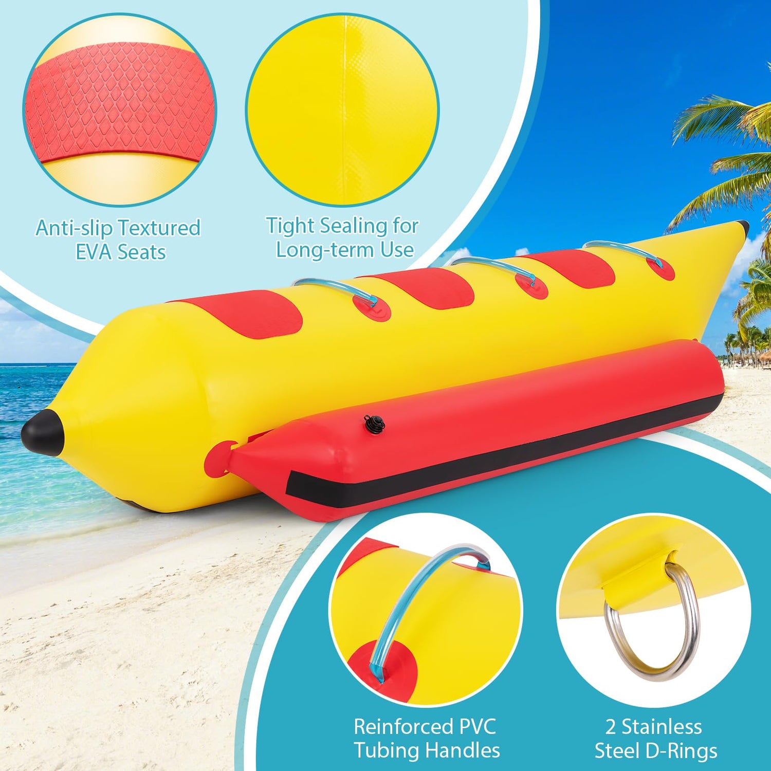 GYMAX Towable Tubes for Boating, 1-3 Riders Inflatable Banana Boat for Water Sport to Pull with Carry Bag