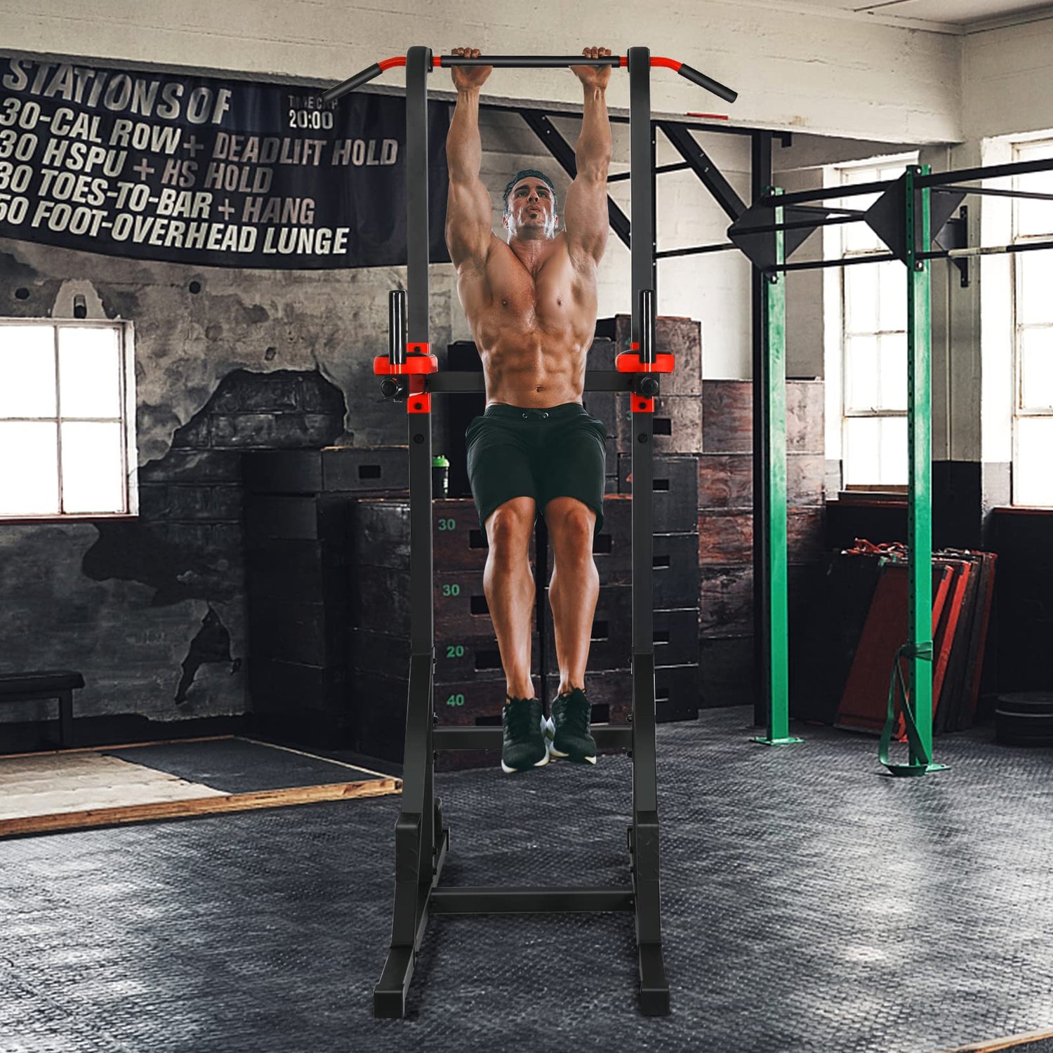 GYMAX Multi-function Power Tower, Heavy-duty Pull Up Bar Stand for Pull-ups, Push-ups, Vertical Knee, Leg Raises