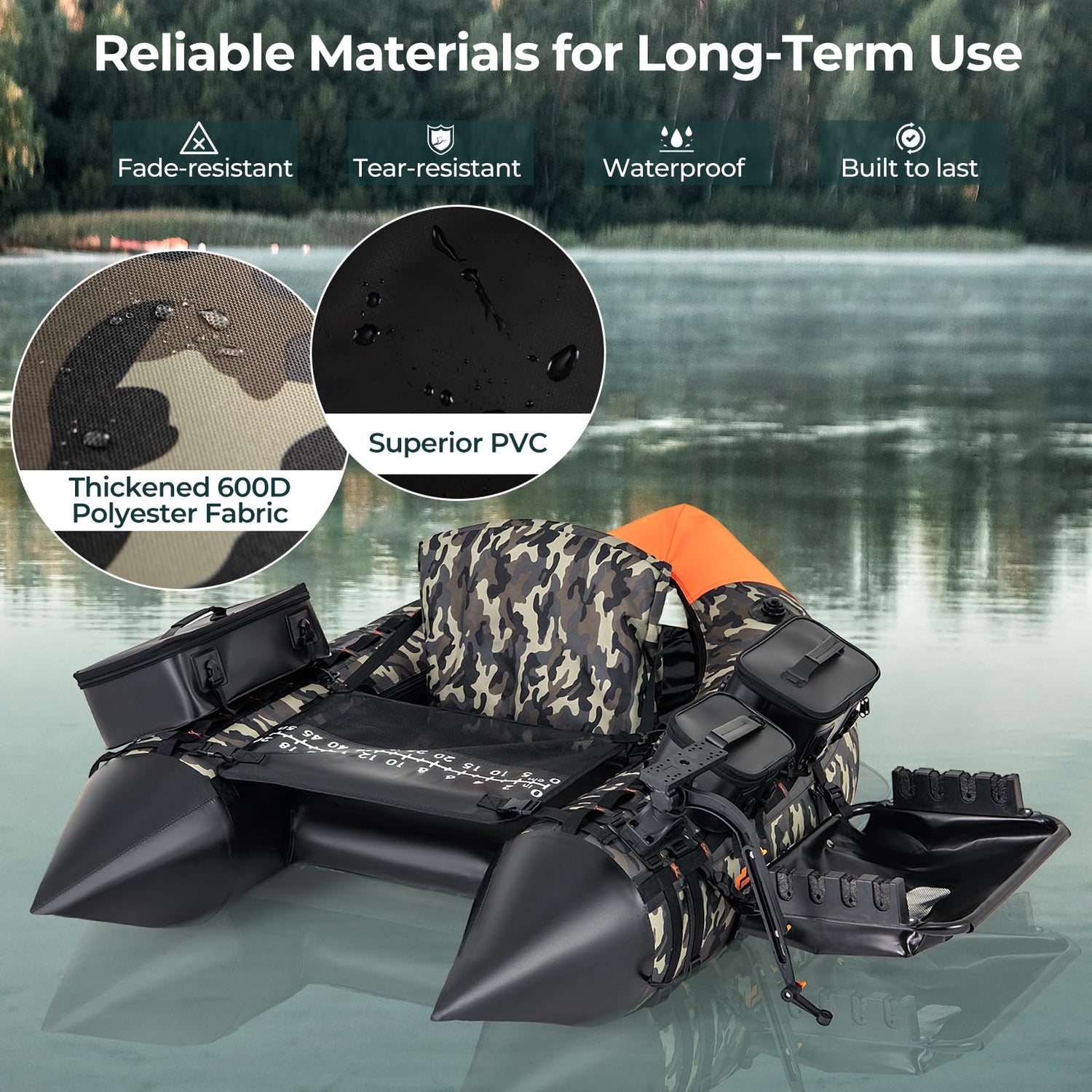 GYMAX Fishing Float Tube, Inflatable Belly Boat with Fish Finder Holder, Rod Rack, Fish Ruler
