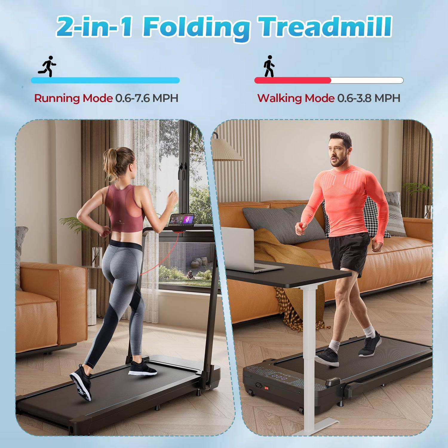 GYMAX Walking Pad, 3 in 1 Free-Assembly Under Desk Treadmill with 300lbs Capacity & LED Display