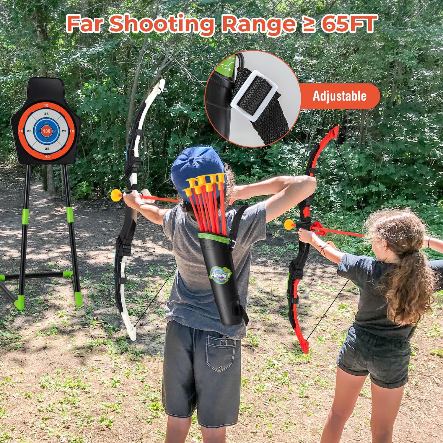 GYMAX Kids Bow and Arrow Set, 2 Pack Archery Set with 2 LED Light Up Bow, 20 Suction Cup Arrows
