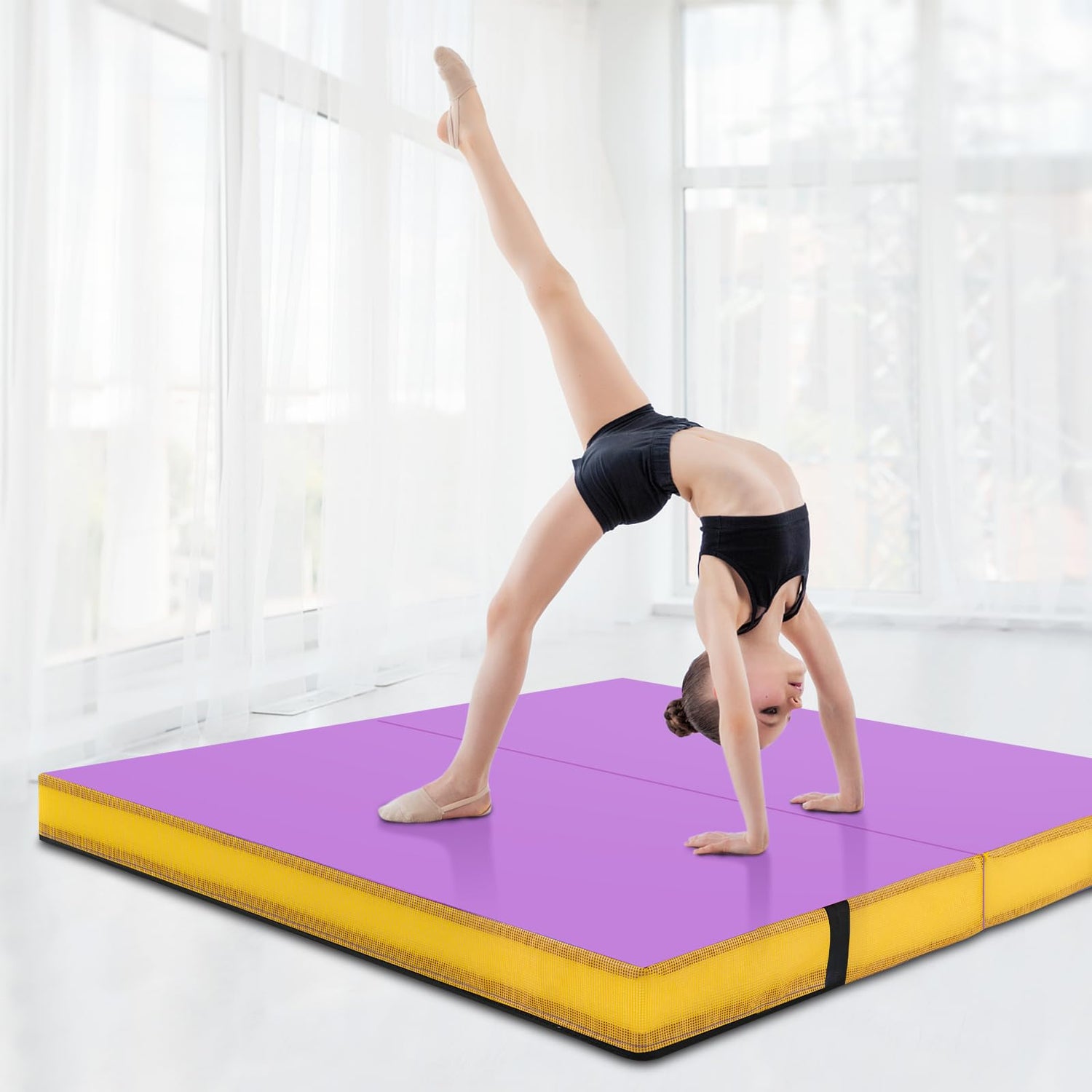 GYMAX 4' x 4' Folding Gymnastics Mat 4" Thick Bi-Fold Exercise Tumbling Mat