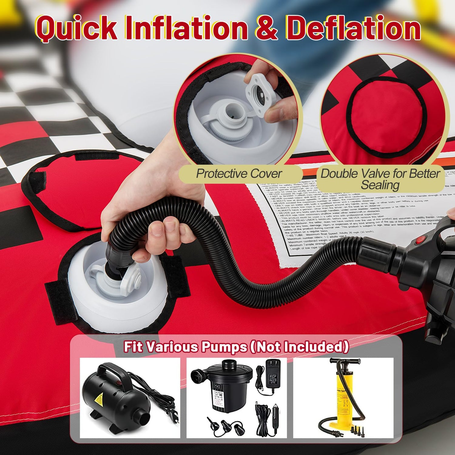GYMAX Towable Tube for Boating 2 Riders Inflatable Boat Tube with Drainage