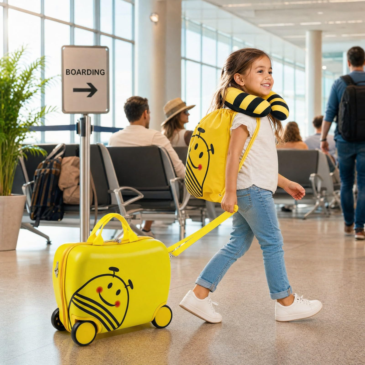 GYMAX 3 PCS Kids Carry-on Luggage Set with Headrest and Backpack