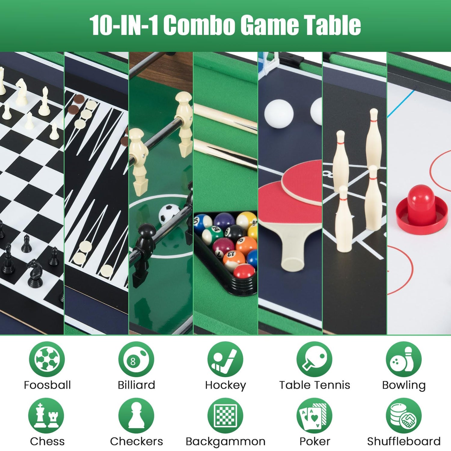 GYMAX 10-in-1 Combo Game Table Set 50inch Multi-Game Table with Foosball