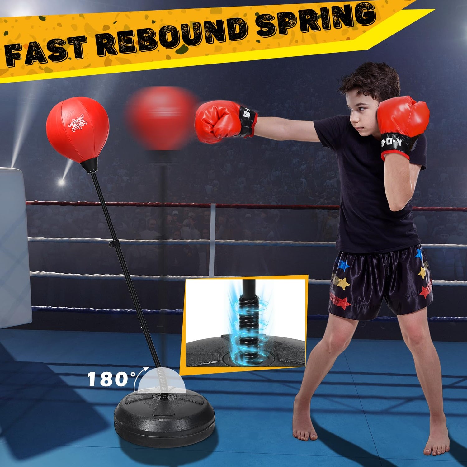 GYMAX Punching Bag for Adults & Teens, Boxing Equipment Set w/Height Adjustable Stand, Gloves & Pump