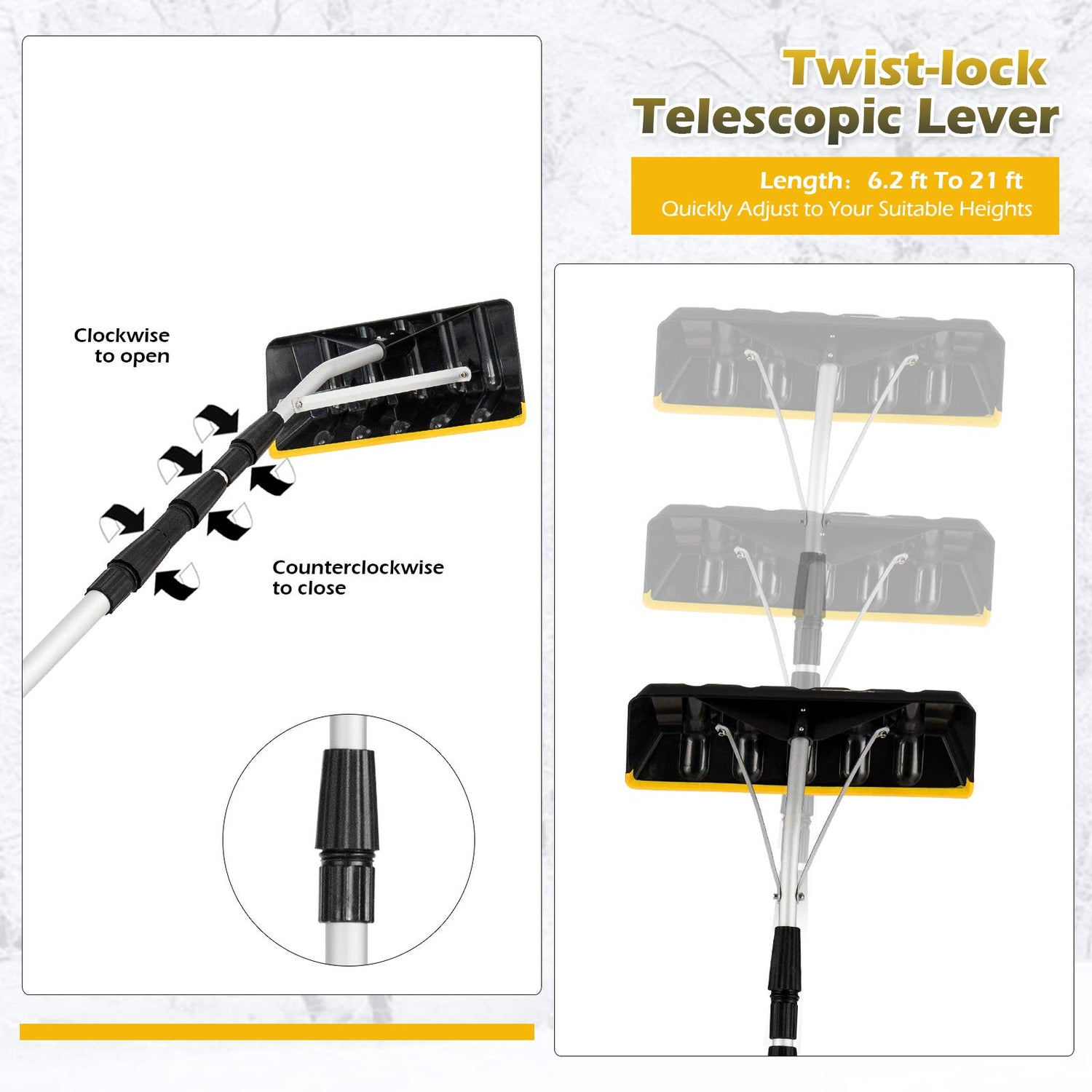 21ft Telescoping Aluminum Snow Rake for House Roof