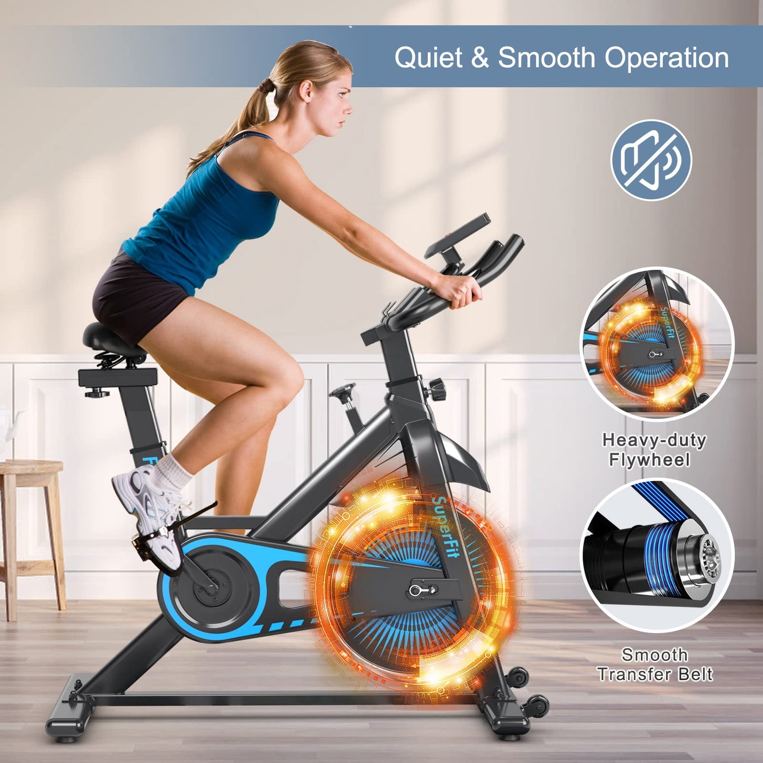 GYMAX Stationary Exercise Bike, Indoor Cycling Bike with LCD Monitor & Heart Sensor