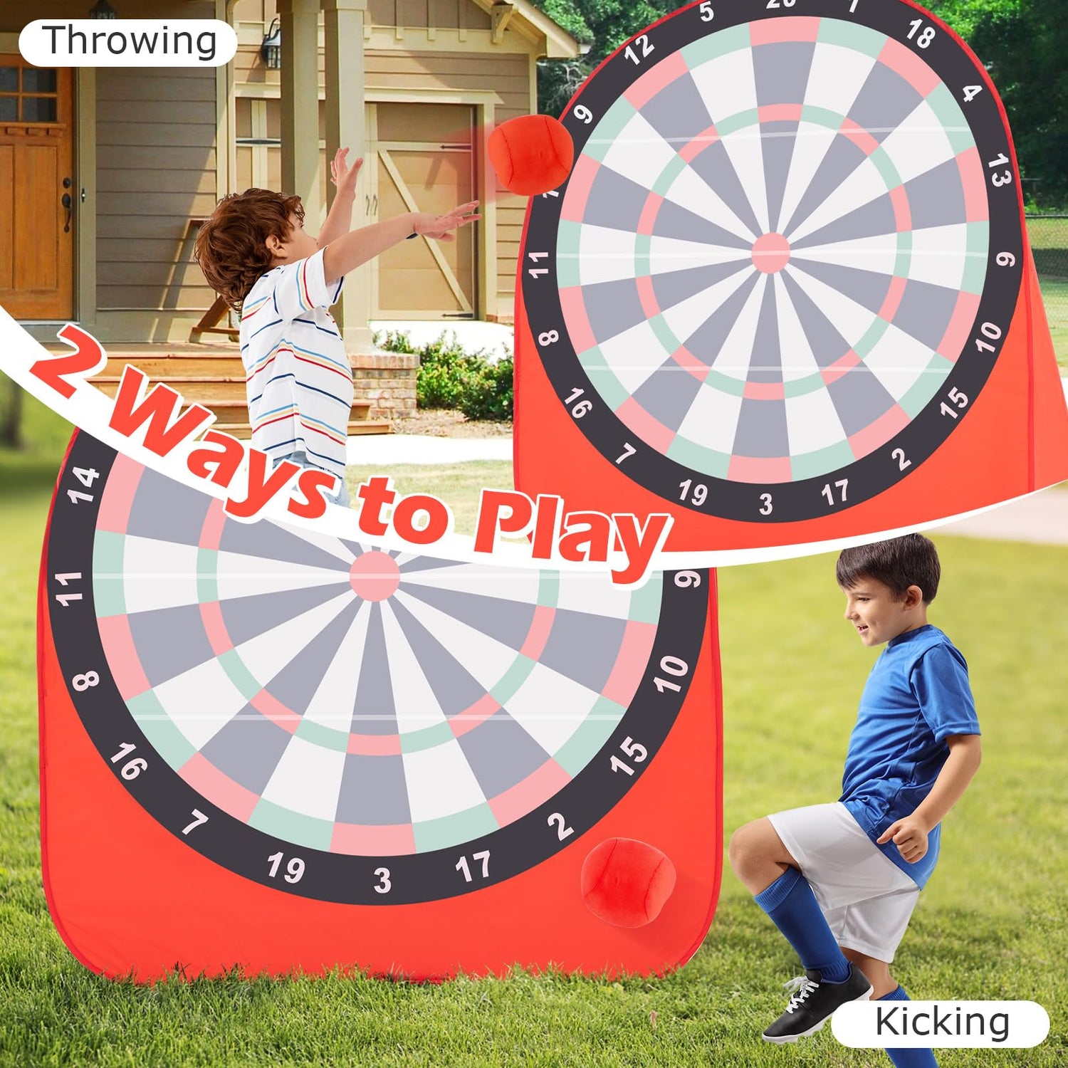 GYMAX Giant Kick Darts, Folding Kick & Throw Soccer Target Dartboard with 4 Kick Balls, Carrying Bag