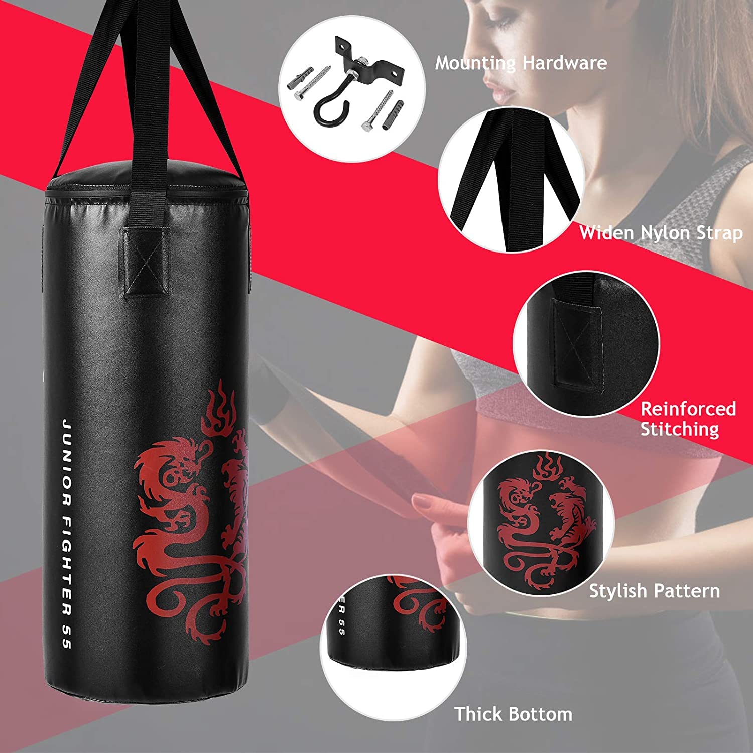 GYMAX Kids Punching Bag Set, Prefilled Junior Kick Boxing Bag Kit with Gloves & Jumping Rope, 44 LBS
