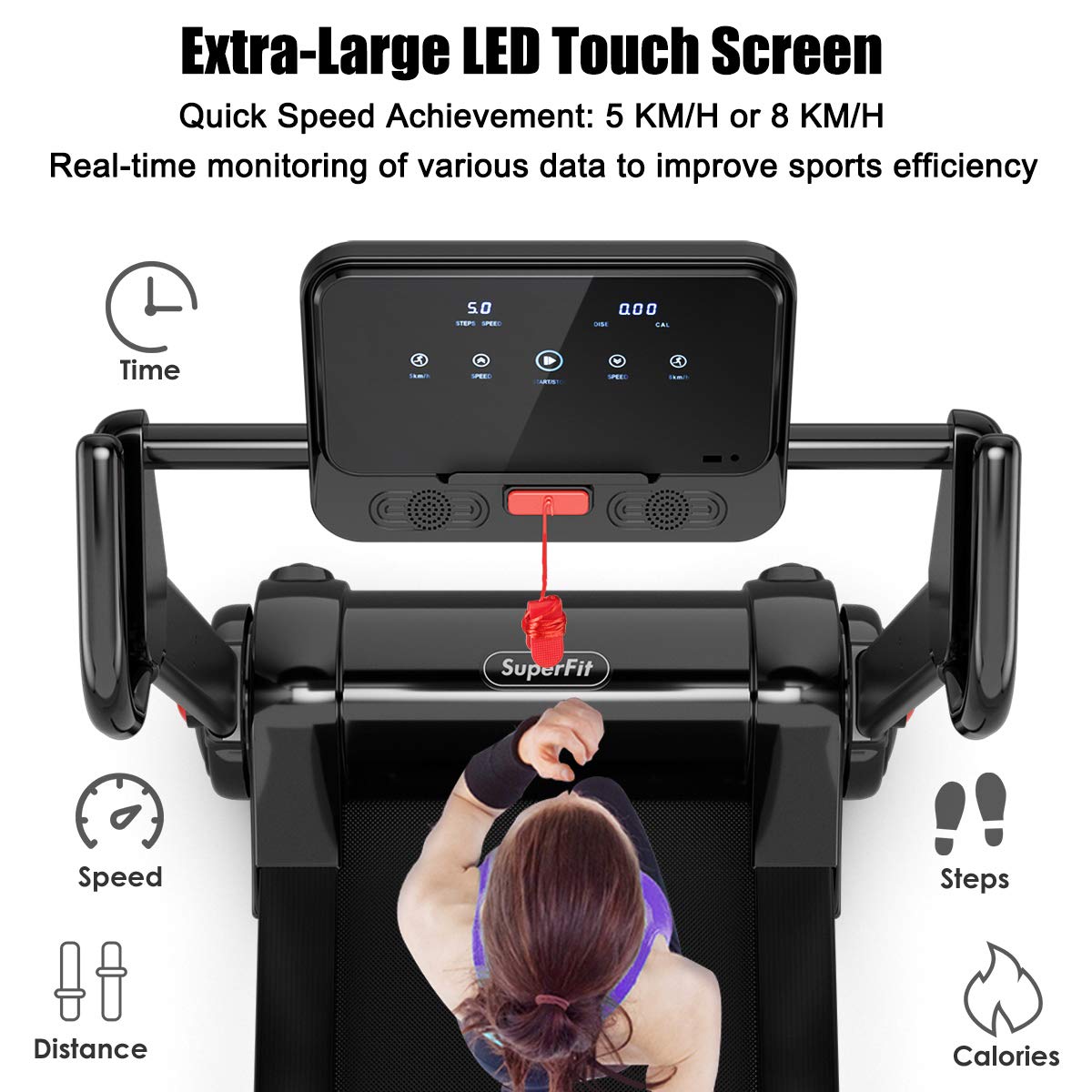 GYMAX Folding Treadmill, 2.25HP Electric Motorized Running Walking Machine with LED Touch Screen