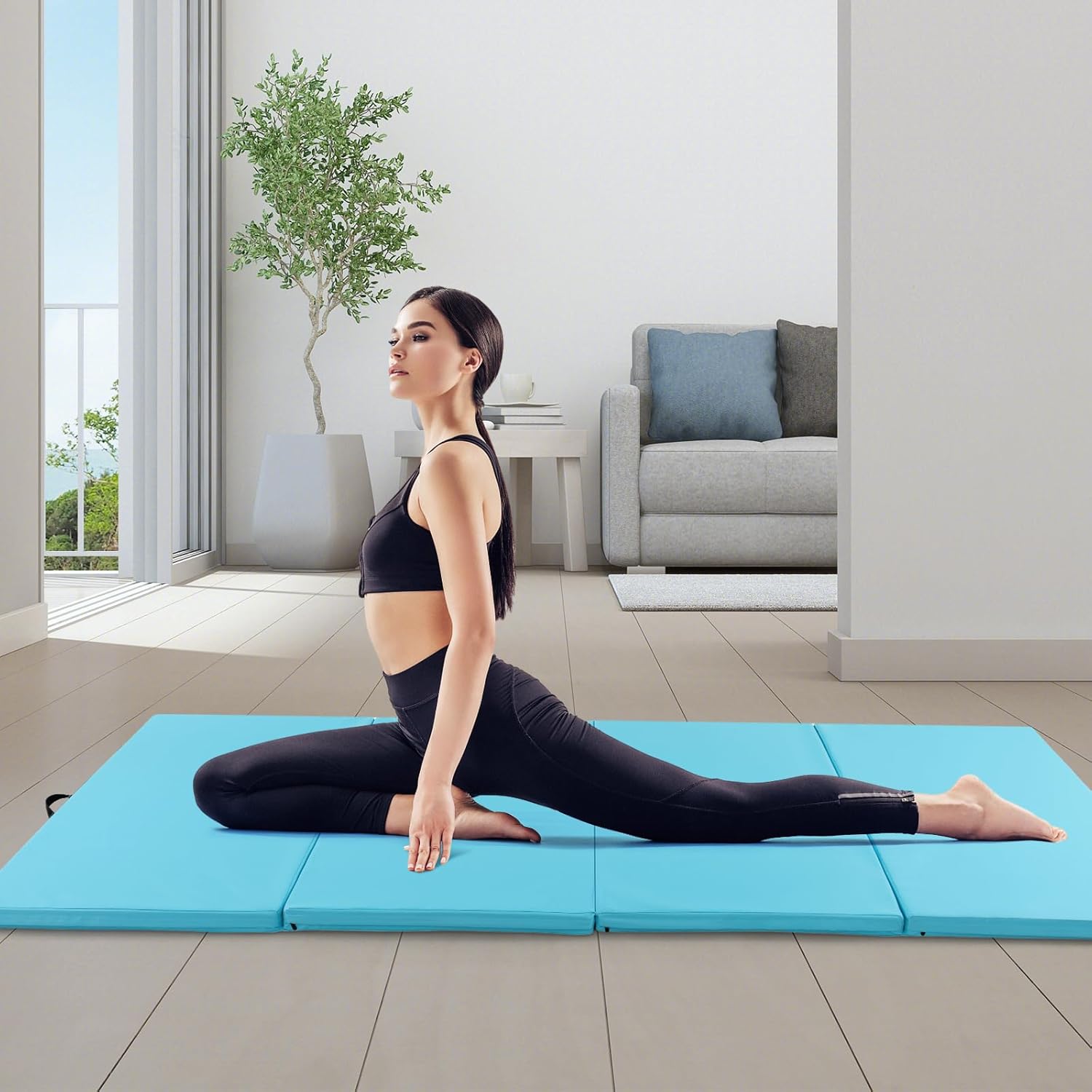 GYMAX Gymnastics Mat, 4 FT x 10 FT x 2 Inches Folding Exercise Mat w/Carrying Handles, Hook & Loop Fasteners