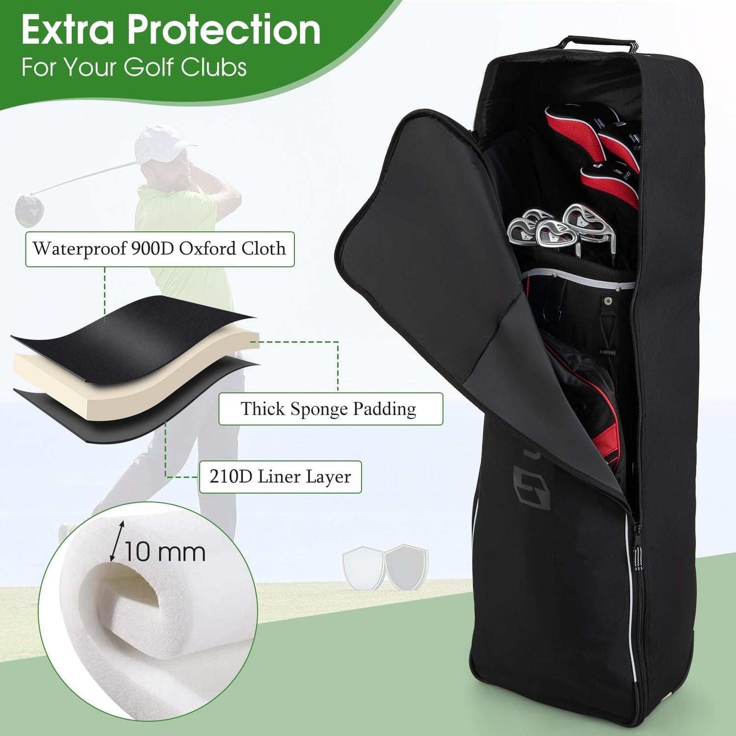 GYMAX Golf Travel Bags, Heavy Duty 900D Oxford Cloth Wear Resistant & Waterproof Golf Travel Cover w/Wheels