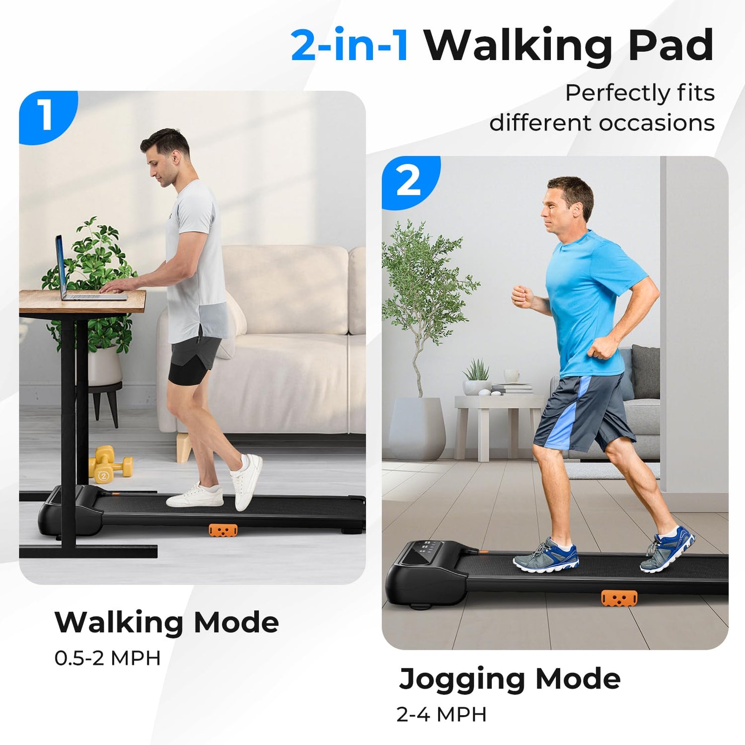 GYMAX Walking Pad, 2 in 1 Under Desk Treadmill for Home with Watch Remote Control, LED Display