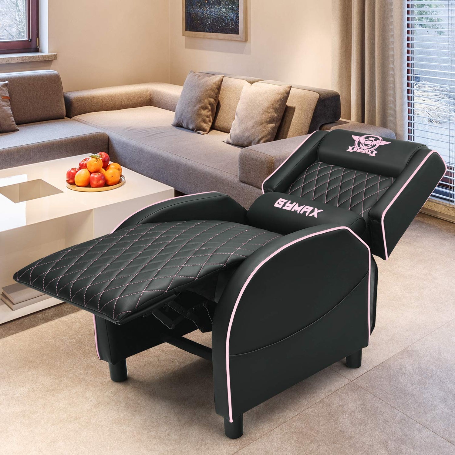 GYMAX Massage Gaming Recliner Chair, Ergonomic Racing Style Single Sofa with Adjustable Headrest