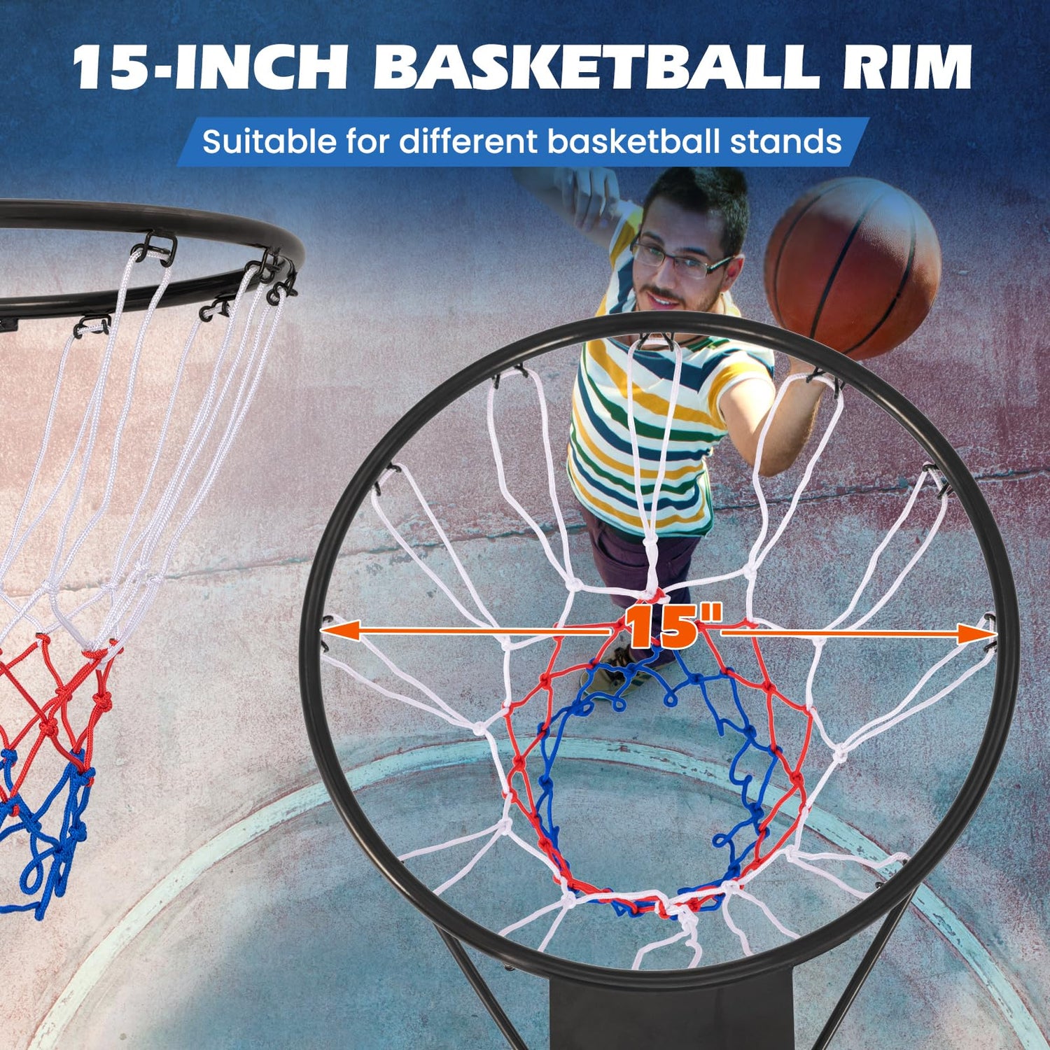 GYMAX Basketball Rim, 15/18 inch Basketball Rim Replacement with All-Weather Net
