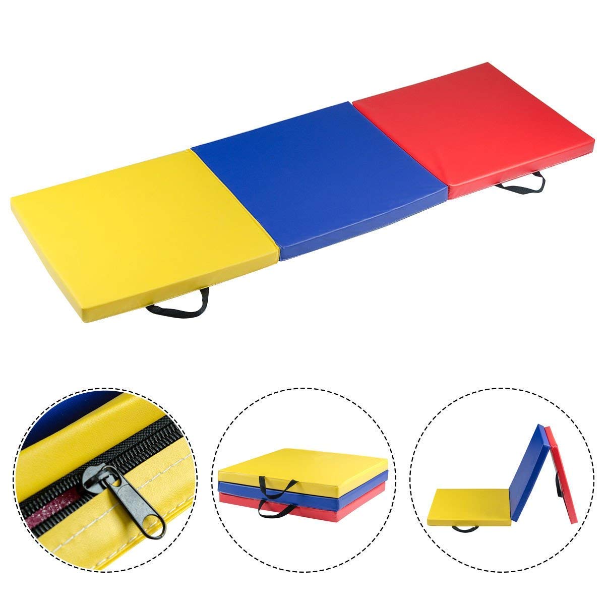 Gymax Tumbling Mat, 6'x2' Tri-Fold Gymnastics Panel Thick Mat