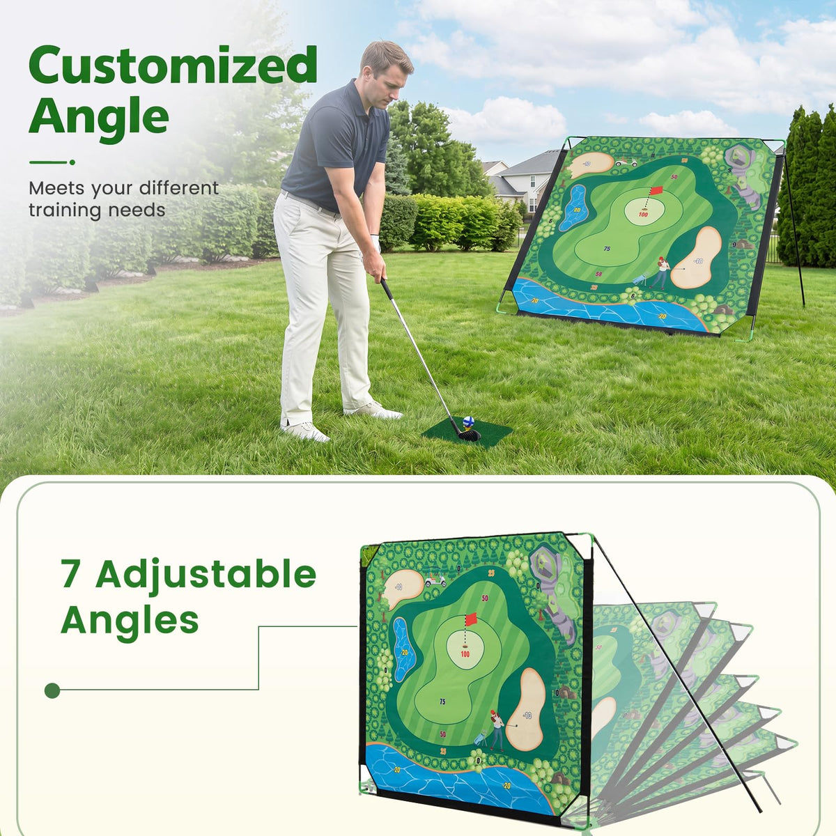 GYMAX Golf Chipping Game Set 6x6 ft Golf Target Mat
