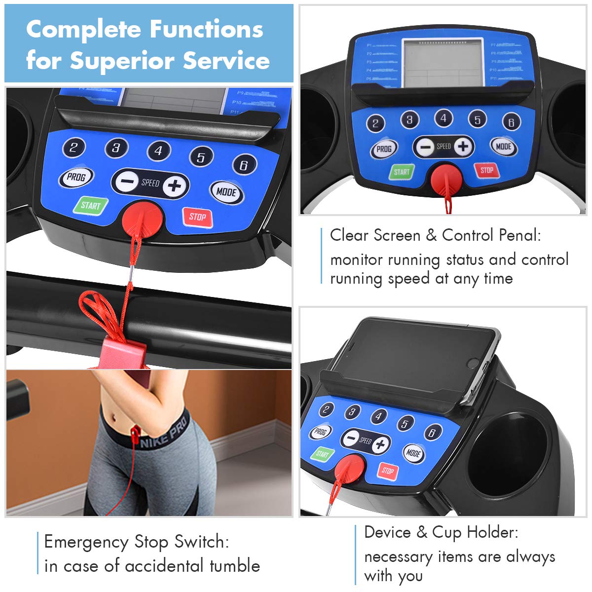 GYMAX Folding Treadmill, Electric Motorized Running Jogging Machine with LCD Monitor & Device Holder