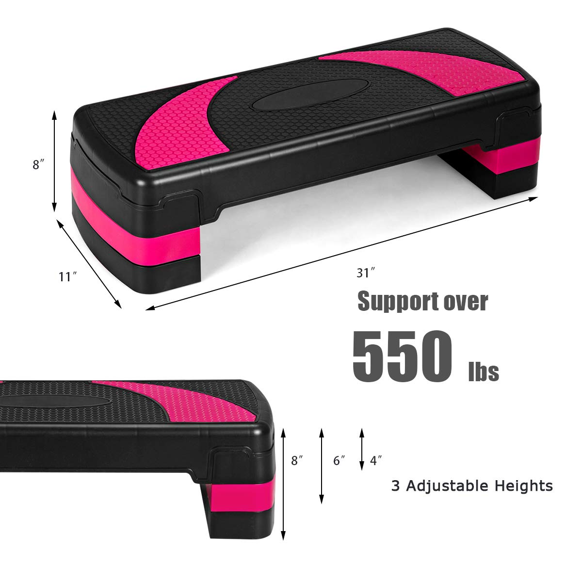 GYMAX Adjustable Aerobic Stepper, 3-Level Height Workout Platforms with Non-slip Pads, Shock-absorb & Anti-slip Surface