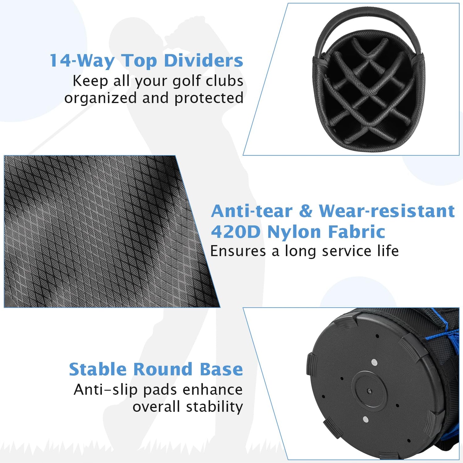 GYMAX Golf Bag, 14-Way Divider Golf Cart Bag with 9 Zipper Pockets, Rain Hood, Glove Sticker & Umbrella Holder
