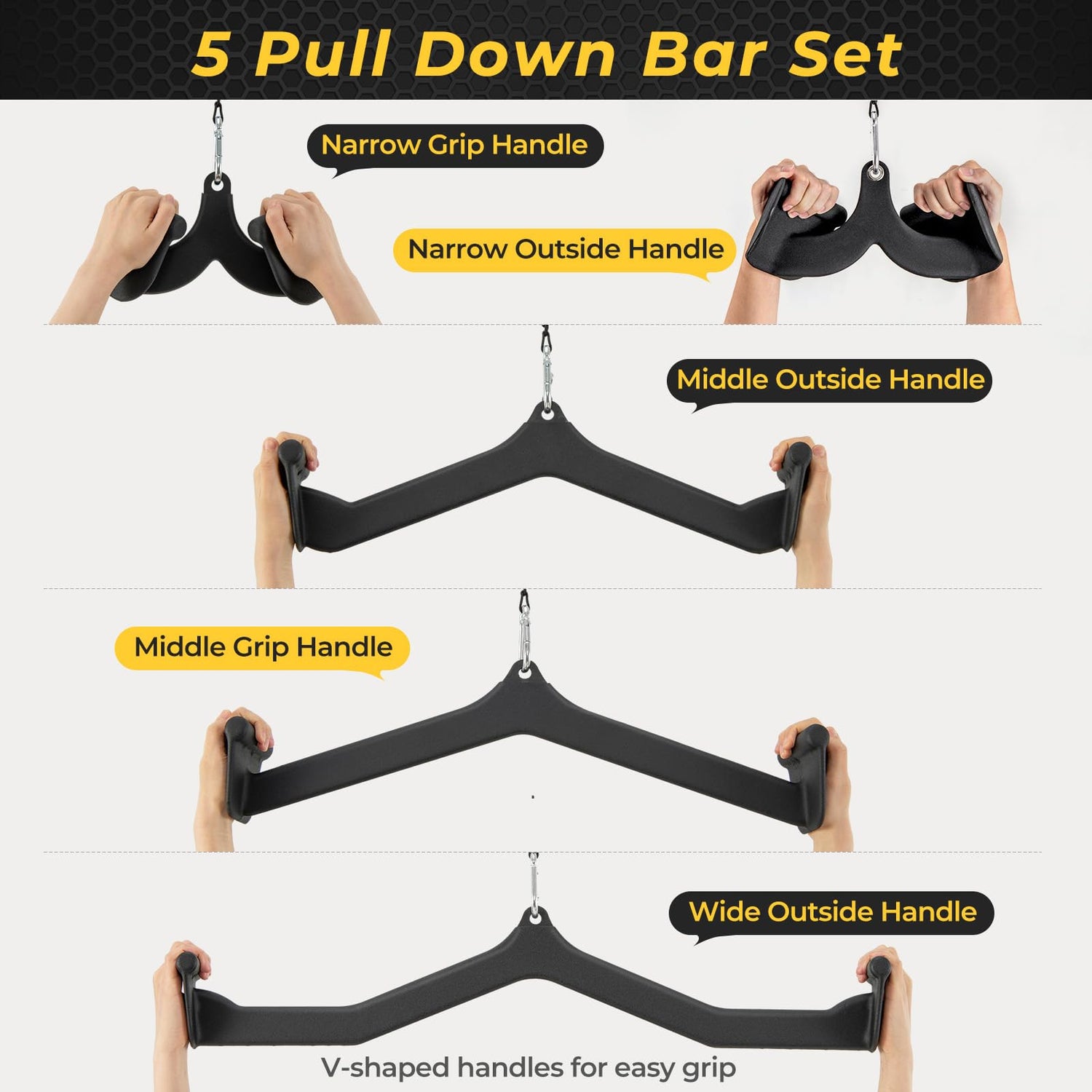 GYMAX LAT Pulldown Attachments, 5 Pcs Rowing T-bar V-bar Cable Attachments