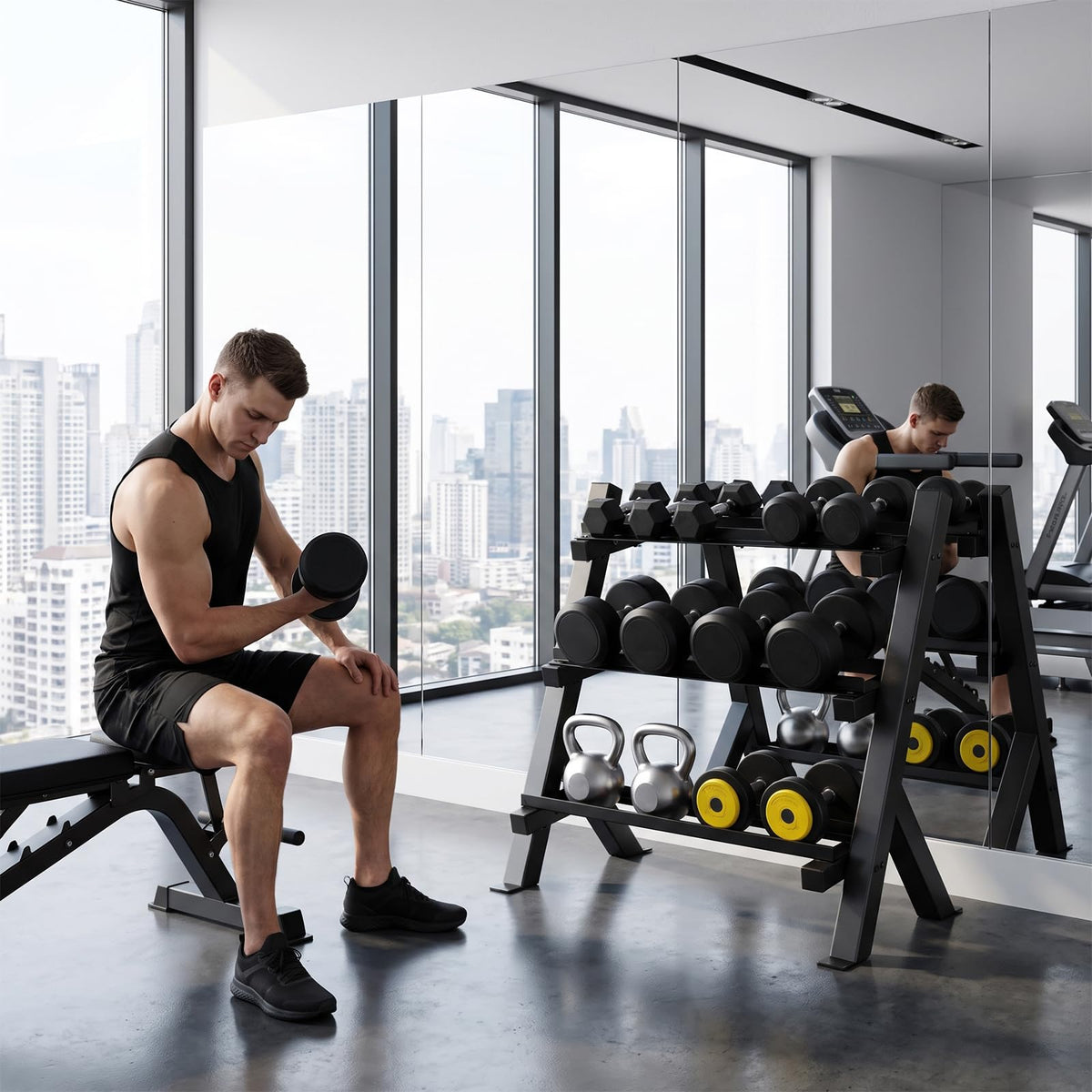 GYMAX Dumbbell Rack 3-Tier Adjustable Weight Rack for Home Gym