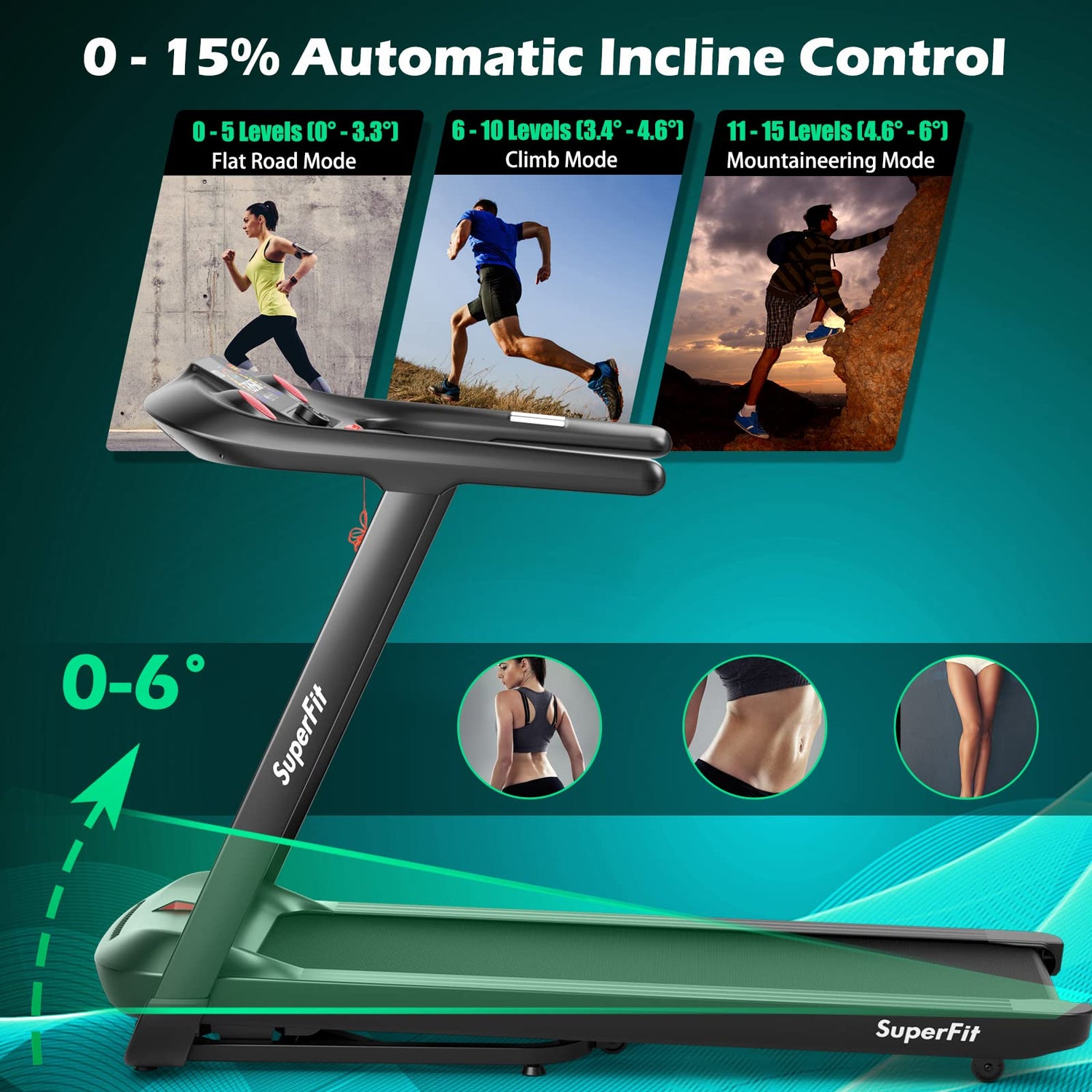 GYMAX 4.75HP Folding Treadmill with 15% Auto Incline and Voice Control, Electric Running Machine with Blue Tooth Speaker